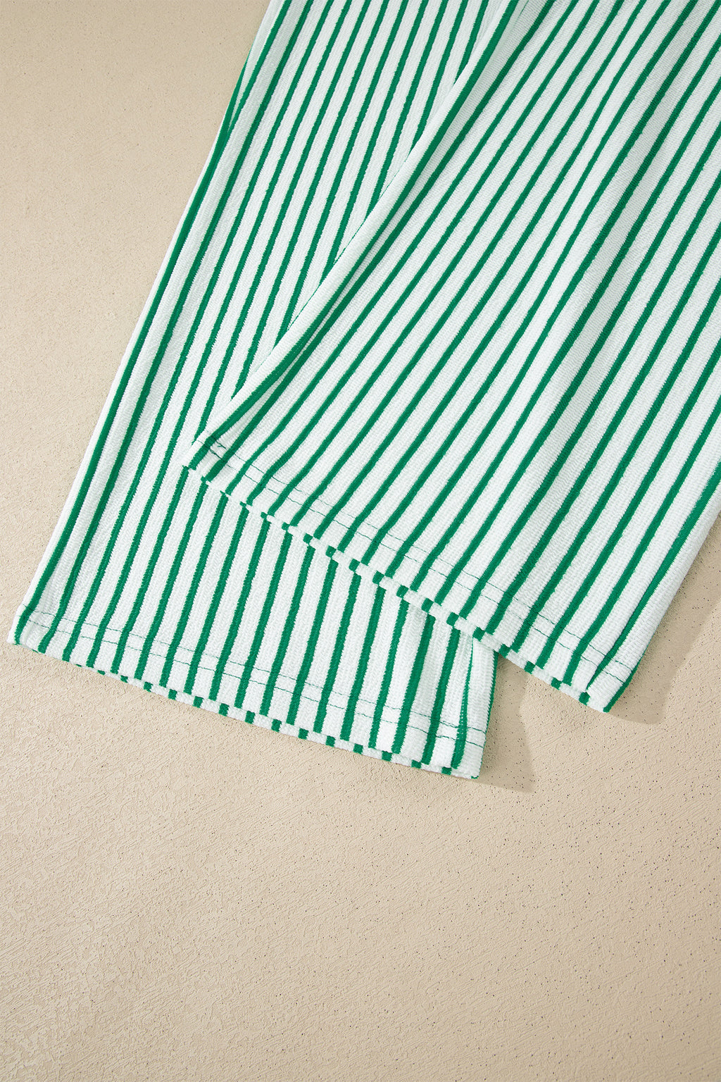 Green Stripe Crew Neck Tee Drawstring Waist Cropped Pants Set