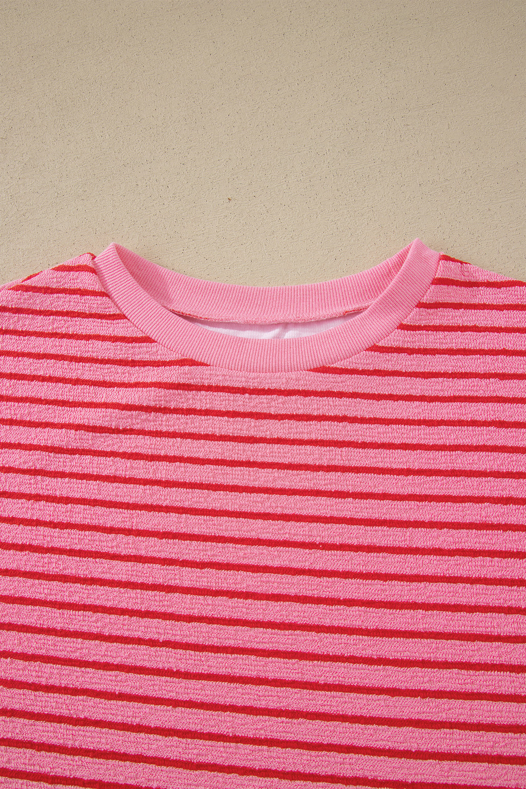 Rose Stripe Side Split Knit Tee Drawstring Shorts Set