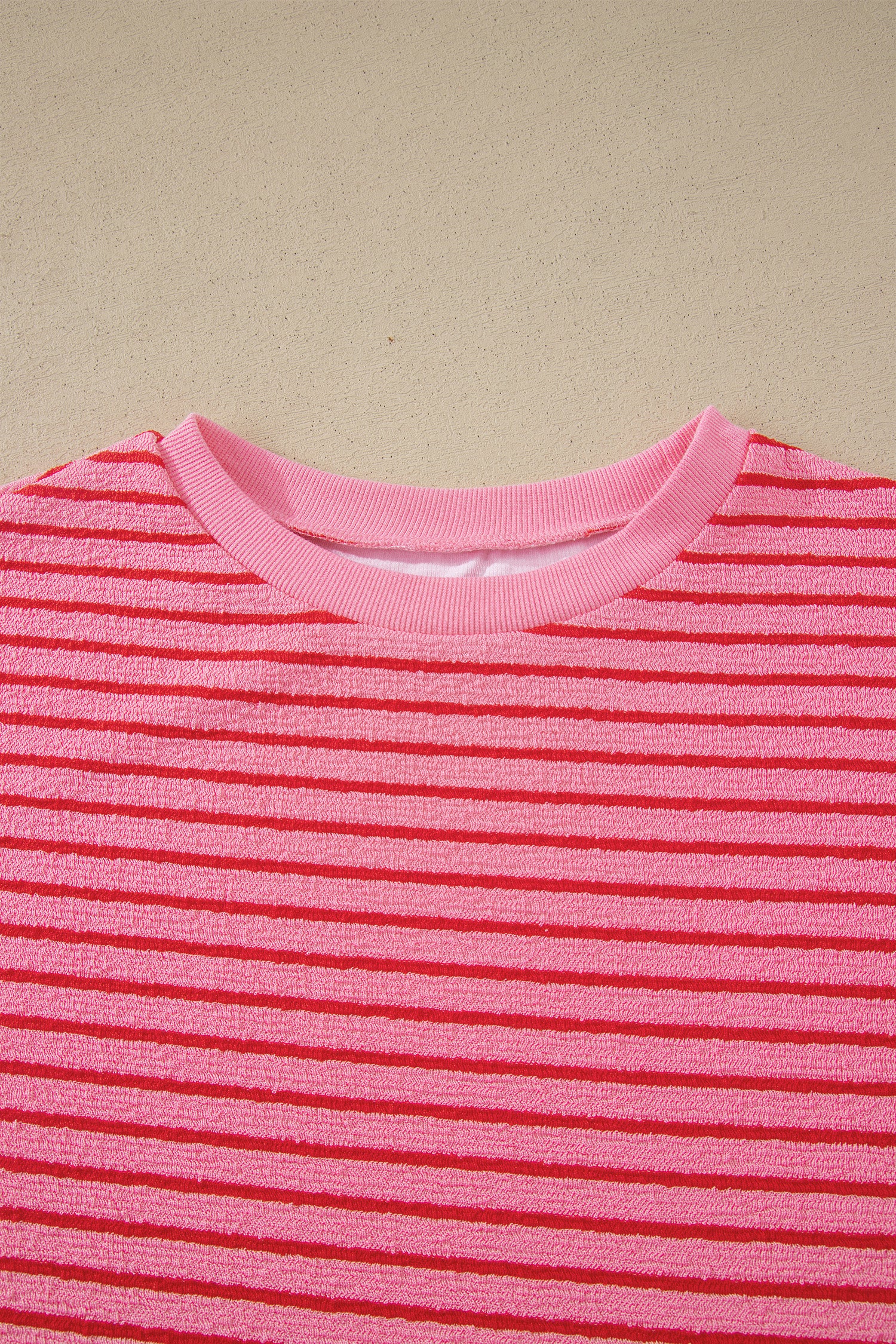 Rose Stripe Side Split Knit Tee Drawstring Shorts Set