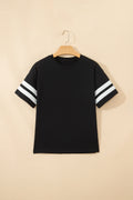 Black Varsity Striped Short Sleeve Crew Neck T Shirt