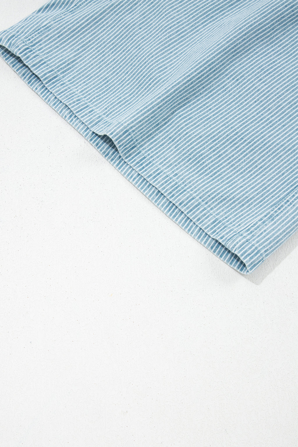 Blue Stripe Plus Size Contrast Drawstring Elastic Waist Denim Shorts