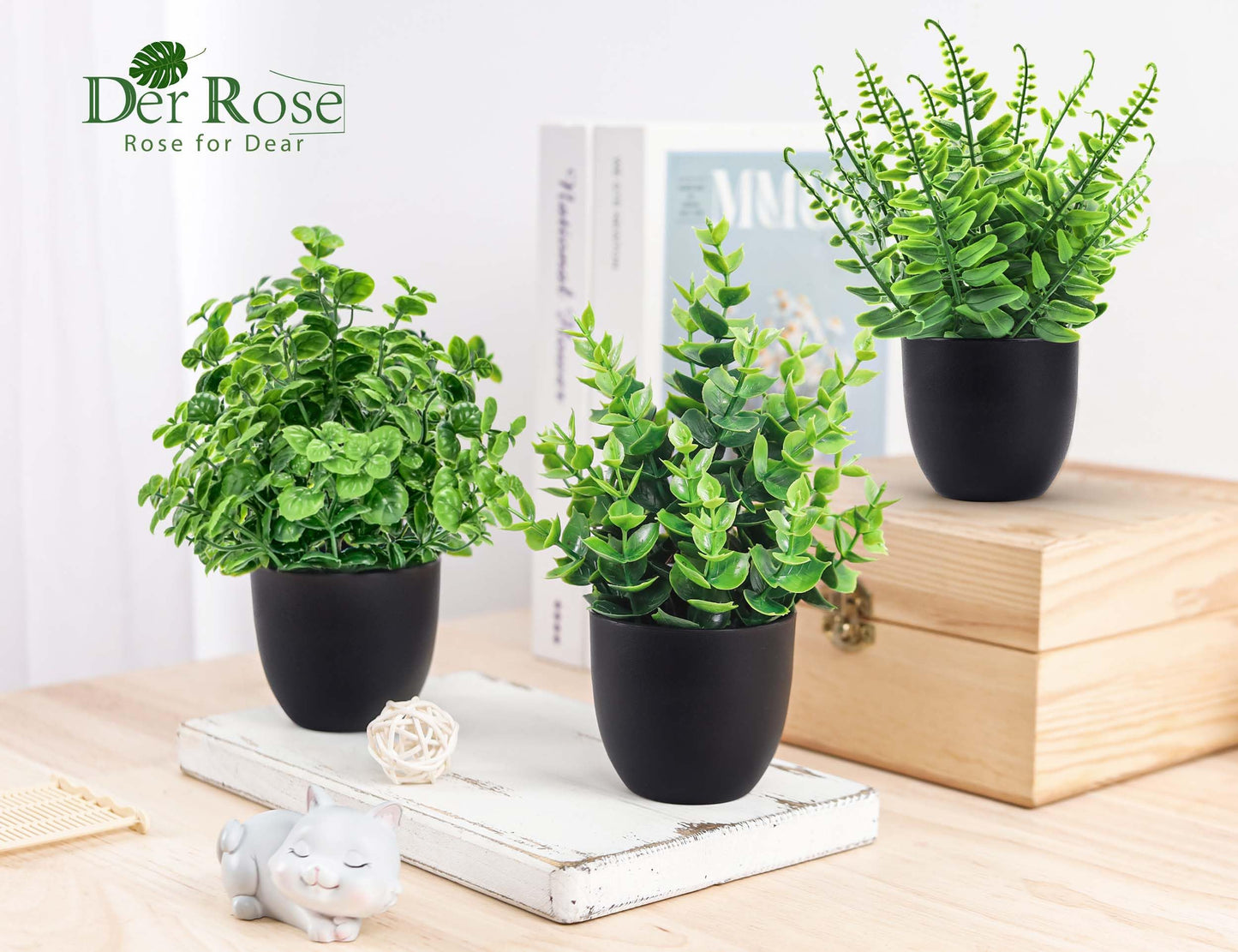 Der Rose Fake Plants 4 Packs Artificial Plants Small Faux Plants Black Bathroom Accessories for Bathroom Home Office Desk Decor Indoor