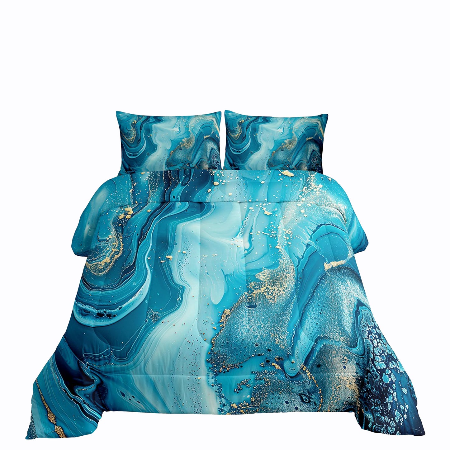 Erosebridal Golden Marble Grain Bedding Set Queen,Gradient Marble Texture Duvet Insert Marble Pattern Printed Abstract Comforter Set Ink Fluid Art Bed Quilt Pastel Purple Teal Green Marble Decor