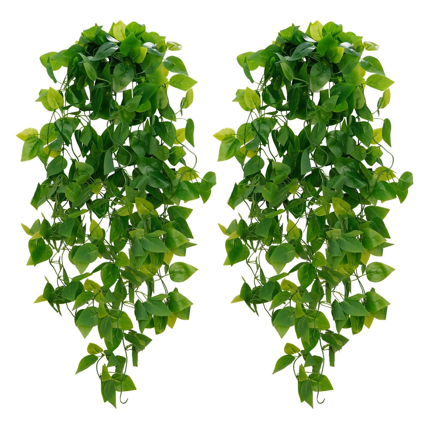 BLEUM CADE Fake Hanging Plants, 2pcs Artificial Hanging Plant, Faux Pothos Vines Hanging Plant Greenery for Wall Home Living Room Indoor Outdoor Decor (No Baskets)