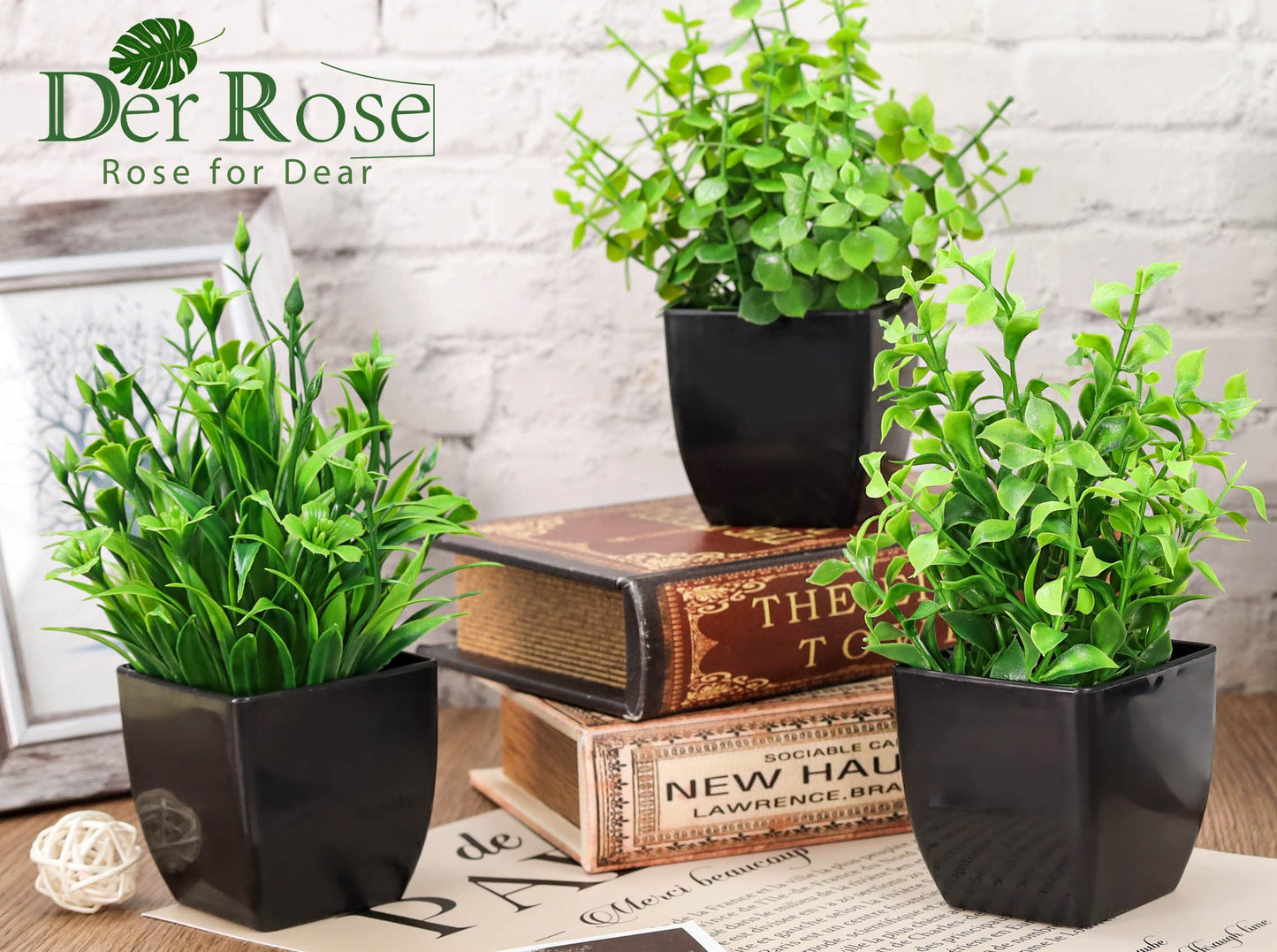 Der Rose Fake Plants 4 Packs Artificial Plants Small Faux Plants Black Bathroom Accessories for Bathroom Home Office Desk Decor Indoor