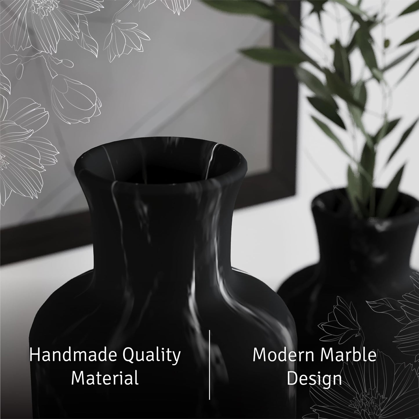 Creative Scents Matte Black Vase Set - Vases Home Decor, Premuim Quality for Holding Pampas Grass, Dried/Fresh Flowers, Vases for Decor - Kitchen, Bedroom, Office, Living Room, or Shelf Decor