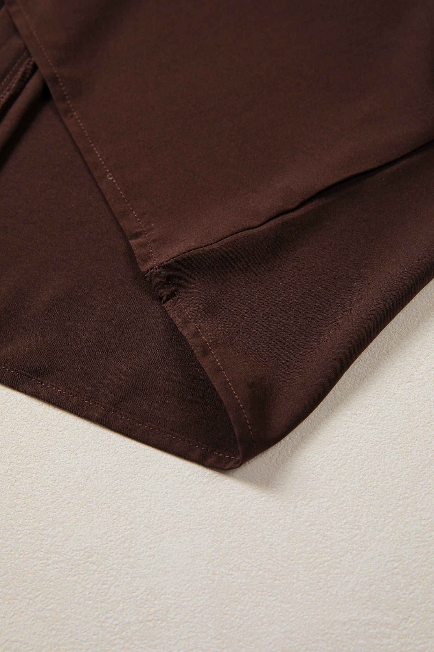 Coffee Shirt Collar Contrast Trim Button V Neck Short Sleeve Blouse