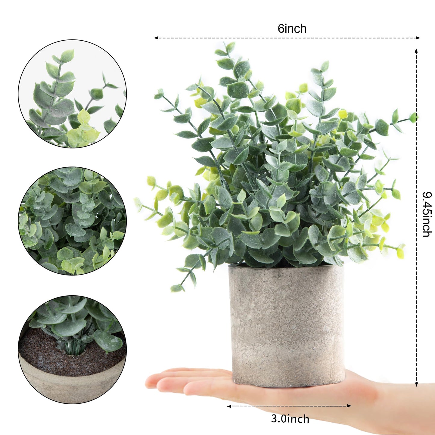 2 Pack Small Fake Plants Eucalyptus Potted Artificial Plants for Shelf Desk Home Bathroom Farmhouse Room Coffee Table Decor (Sage Green)