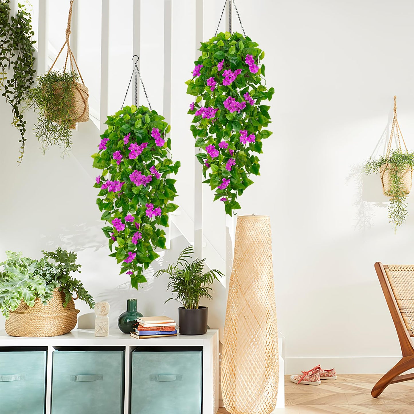 BLEUM CADE Fake Hanging Plants, 2pcs Artificial Hanging Plant, Faux Pothos Vines Hanging Plant Greenery for Wall Home Living Room Indoor Outdoor Decor (No Baskets)