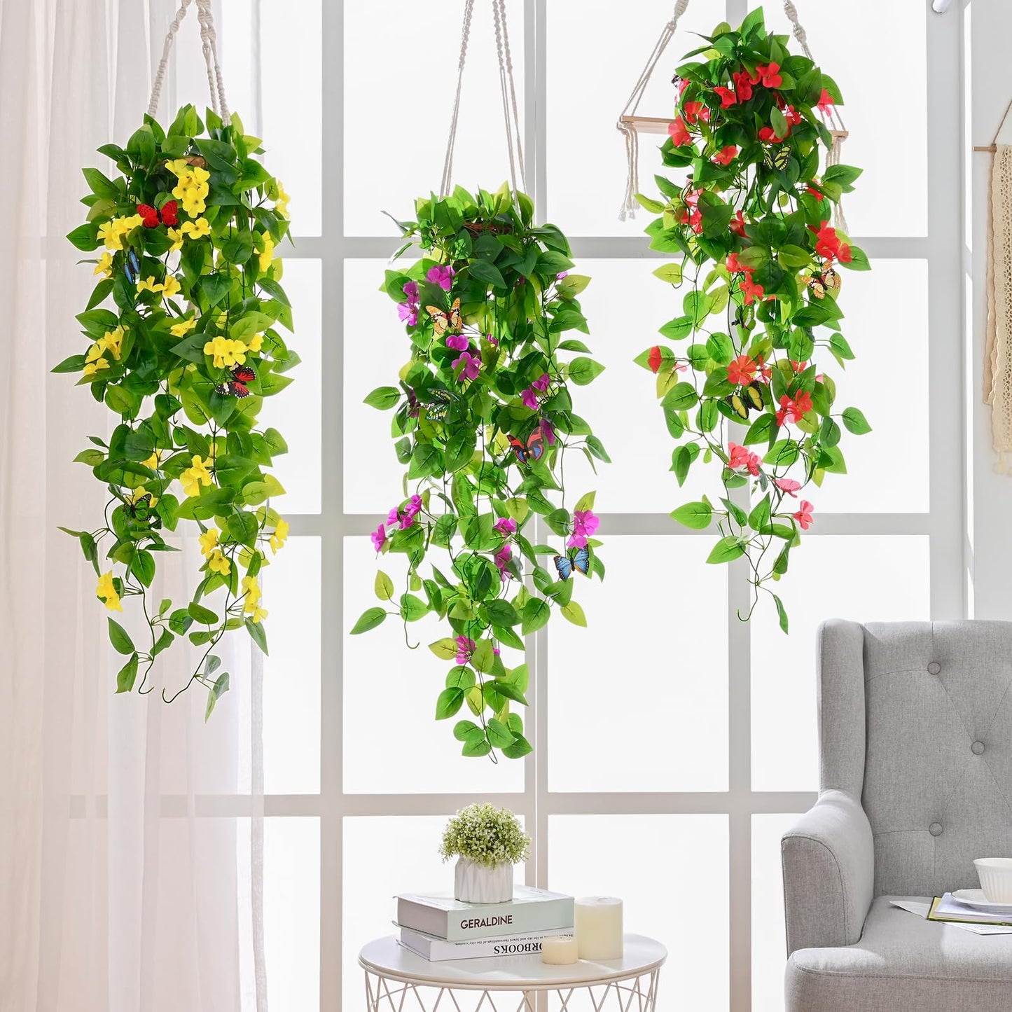 BLEUM CADE Fake Hanging Plants, 2pcs Artificial Hanging Plant, Faux Pothos Vines Hanging Plant Greenery for Wall Home Living Room Indoor Outdoor Decor (No Baskets)