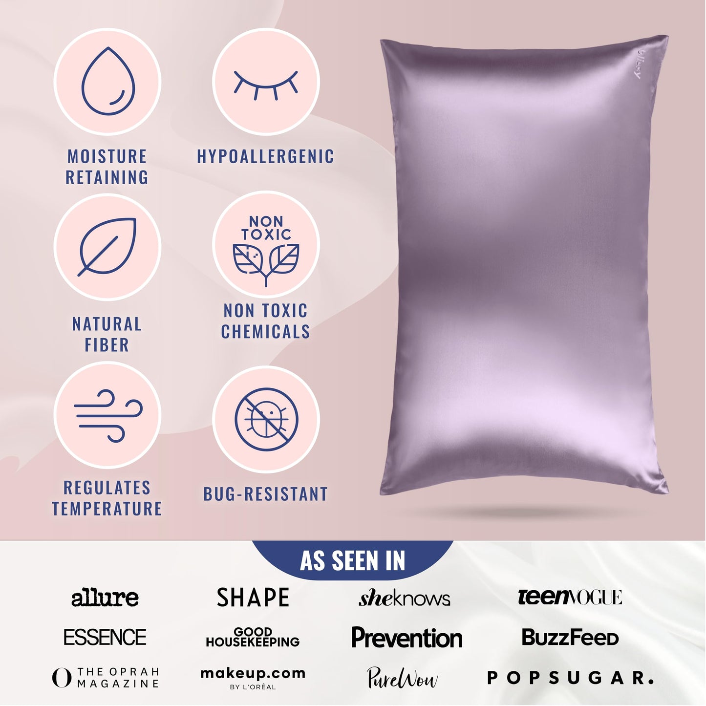 Blissy Silk Pillowcase - 100% Pure Mulberry Silk - 22 Momme 6A High-Grade Fibers - Silk Pillow Cover for Hair & Skin - Regular, Queen & King with Hidden Zipper (Queen, Blissy White)