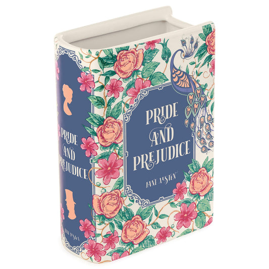 Steel Mill & Co Original Book-Shaped Decorative Vase, Ceramic Vases for Home Decor, Cute Bookshelf Decor, Unique Vase for Book Lovers (Large - Pride and Prejudice)