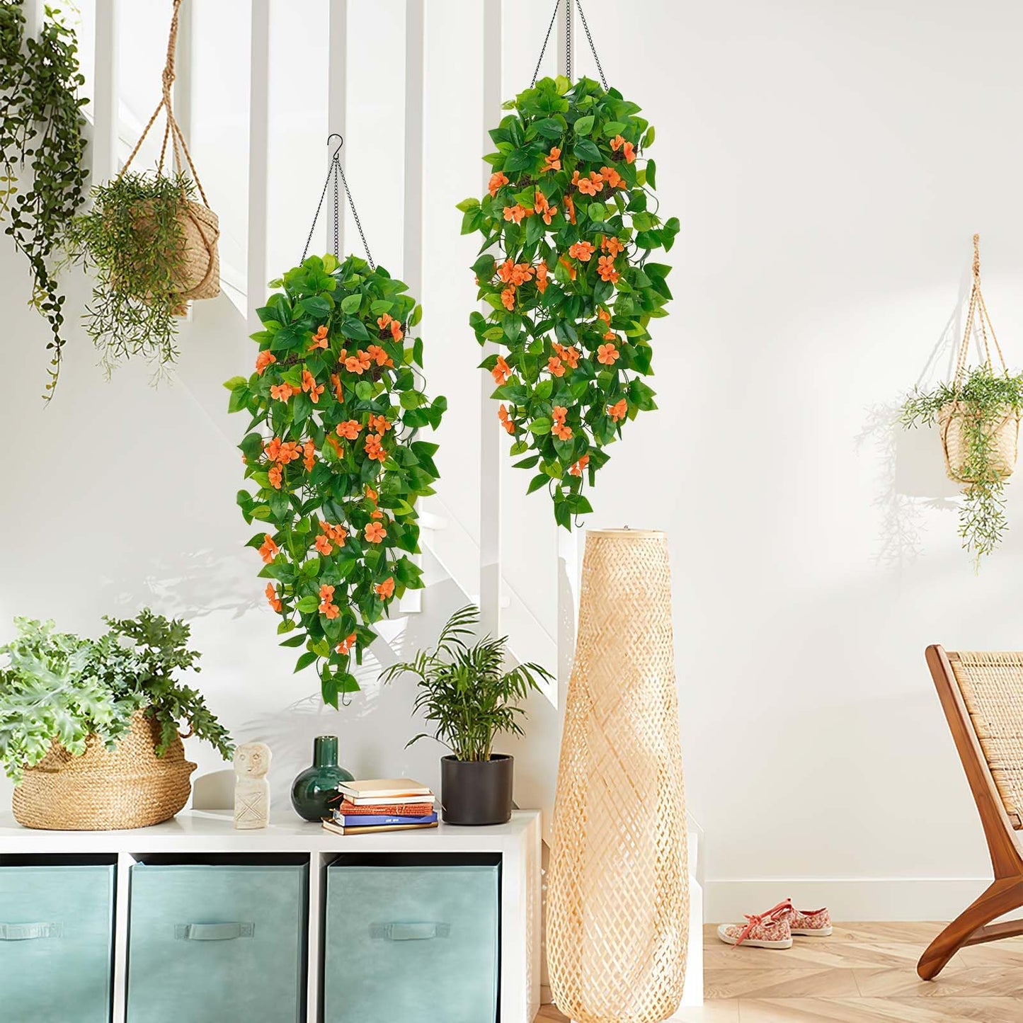 BLEUM CADE Fake Hanging Plants, 2pcs Artificial Hanging Plant, Faux Pothos Vines Hanging Plant Greenery for Wall Home Living Room Indoor Outdoor Decor (No Baskets)