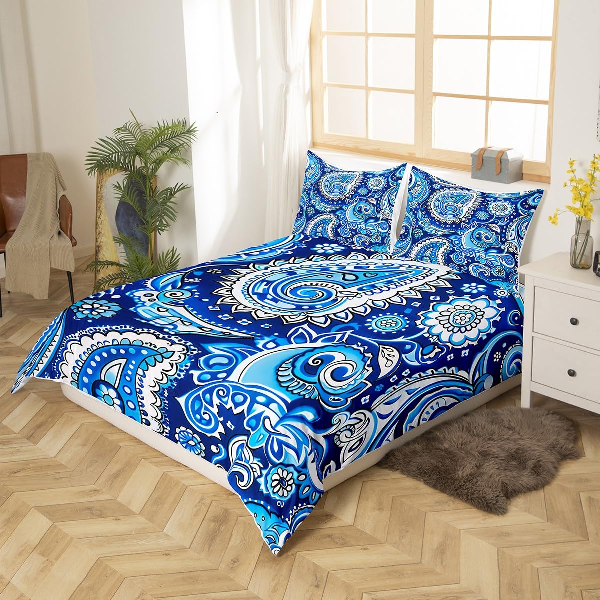 Feelyou Blue Marble Bedding Duvet Cover Set Modern Marble Aesthetic Bedding Set Retro Watercolor Artwork Design Comforter Cover Set Abstract Marble Texture Printed Bedspread Cover King, No Comforter