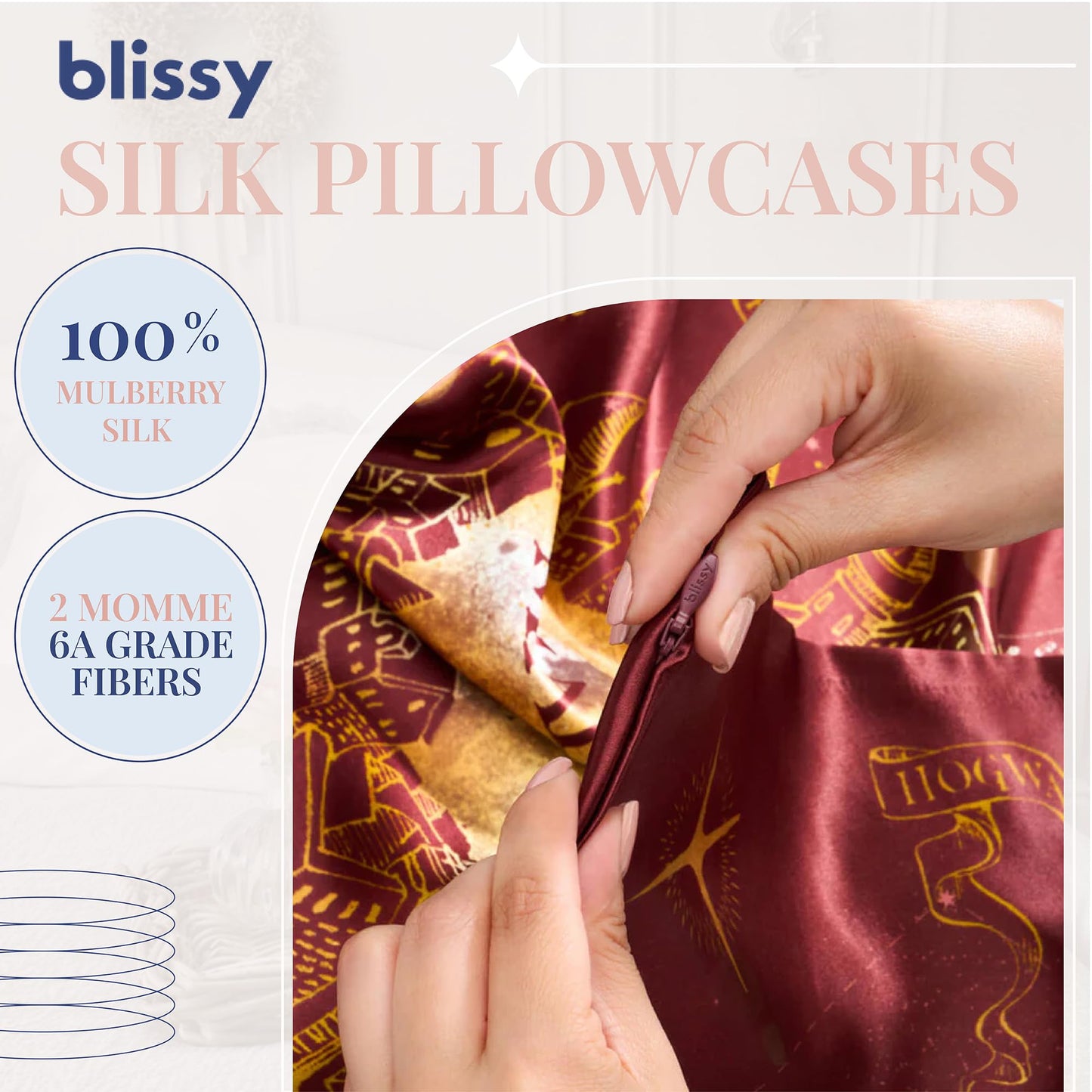 Blissy Silk Pillowcase - 100% Pure Mulberry Silk - 22 Momme 6A High-Grade Fibers - Silk Pillow Cover for Hair & Skin - Regular, Queen & King with Hidden Zipper (Queen, Blissy White)