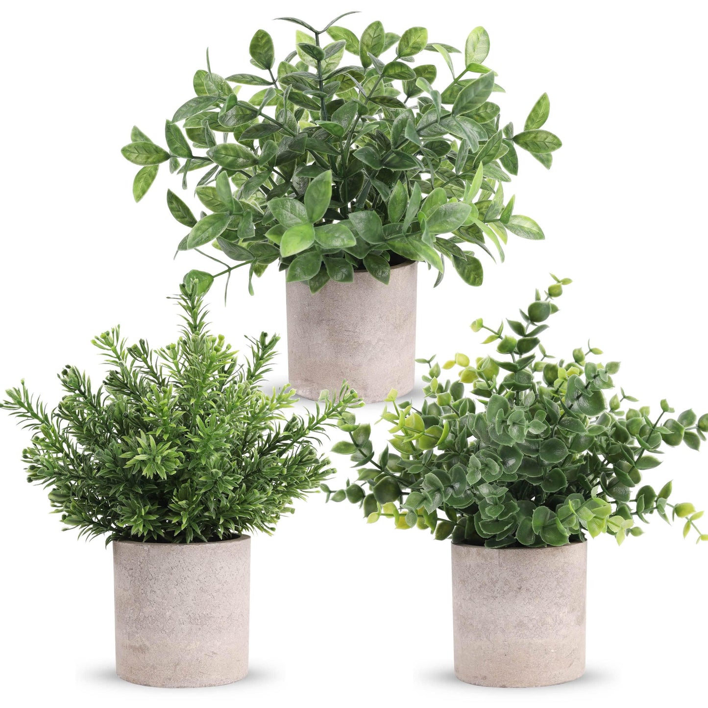 Der Rose 3 Pack Mini Potted Fake Plants Artificial Plastic Eucalyptus Plants Topiaries for Home Office Desk Farmhouse Room Decor