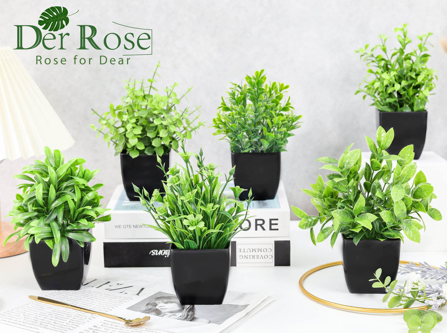 Der Rose Fake Plants 4 Packs Artificial Plants Small Faux Plants Black Bathroom Accessories for Bathroom Home Office Desk Decor Indoor