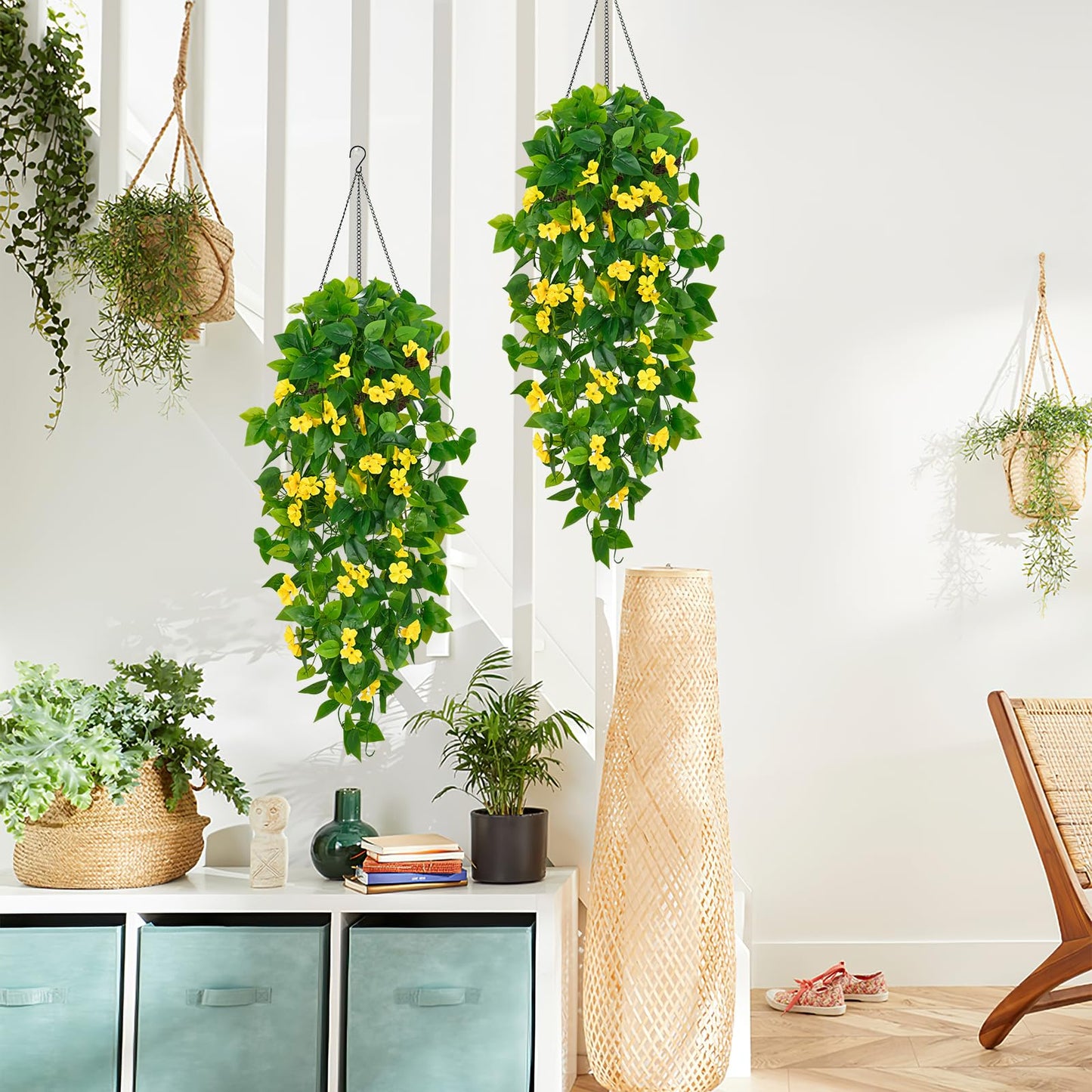 BLEUM CADE Fake Hanging Plants, 2pcs Artificial Hanging Plant, Faux Pothos Vines Hanging Plant Greenery for Wall Home Living Room Indoor Outdoor Decor (No Baskets)