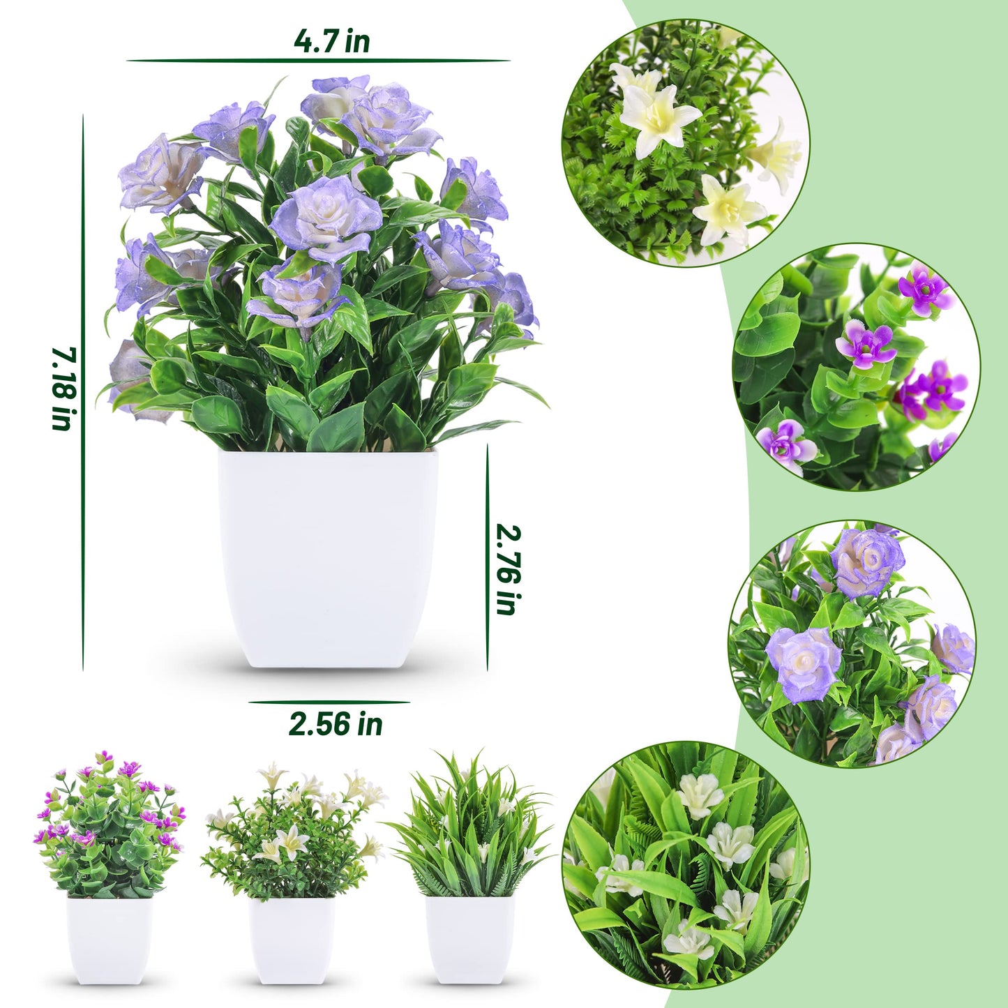 Der Rose 4 Pack Small Fake Plants Mini Artificial Faux Plants with Flowers for Home Room Farmhouse Bathroom Decor Indoor