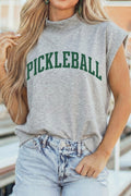 Light Grey PICKLEBALL Lettering Mock Neck Short Sleeve Top
