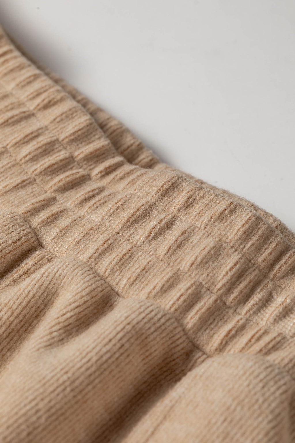 Light French Beige Solid Color Short Sleeve Ribbed Top Casual Pants 2pcs Set