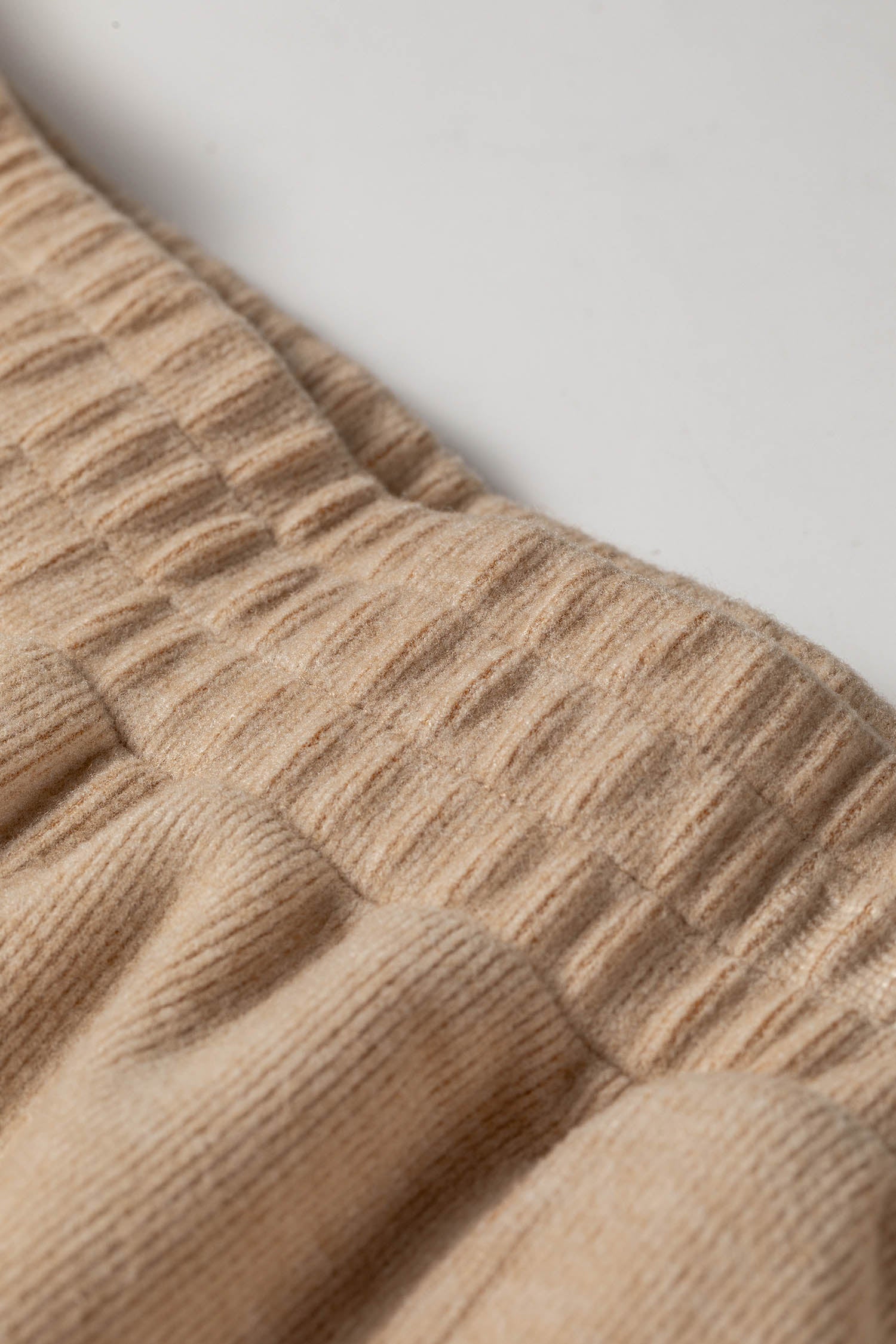 Light French Beige Solid Color Short Sleeve Ribbed Top Casual Pants 2pcs Set