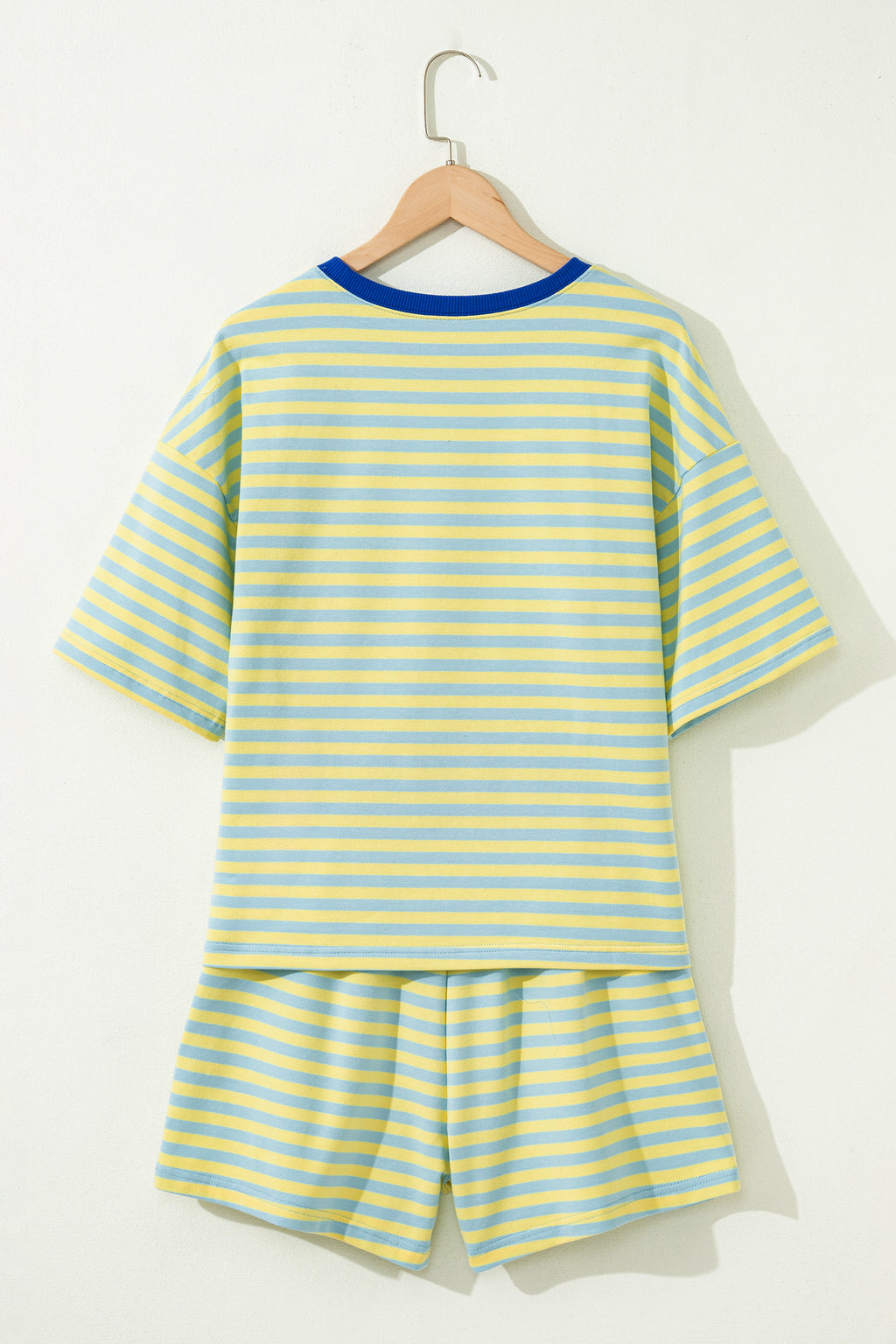 Yellow Stripe Drop Shoulder Boxy Casual Terry Short Set