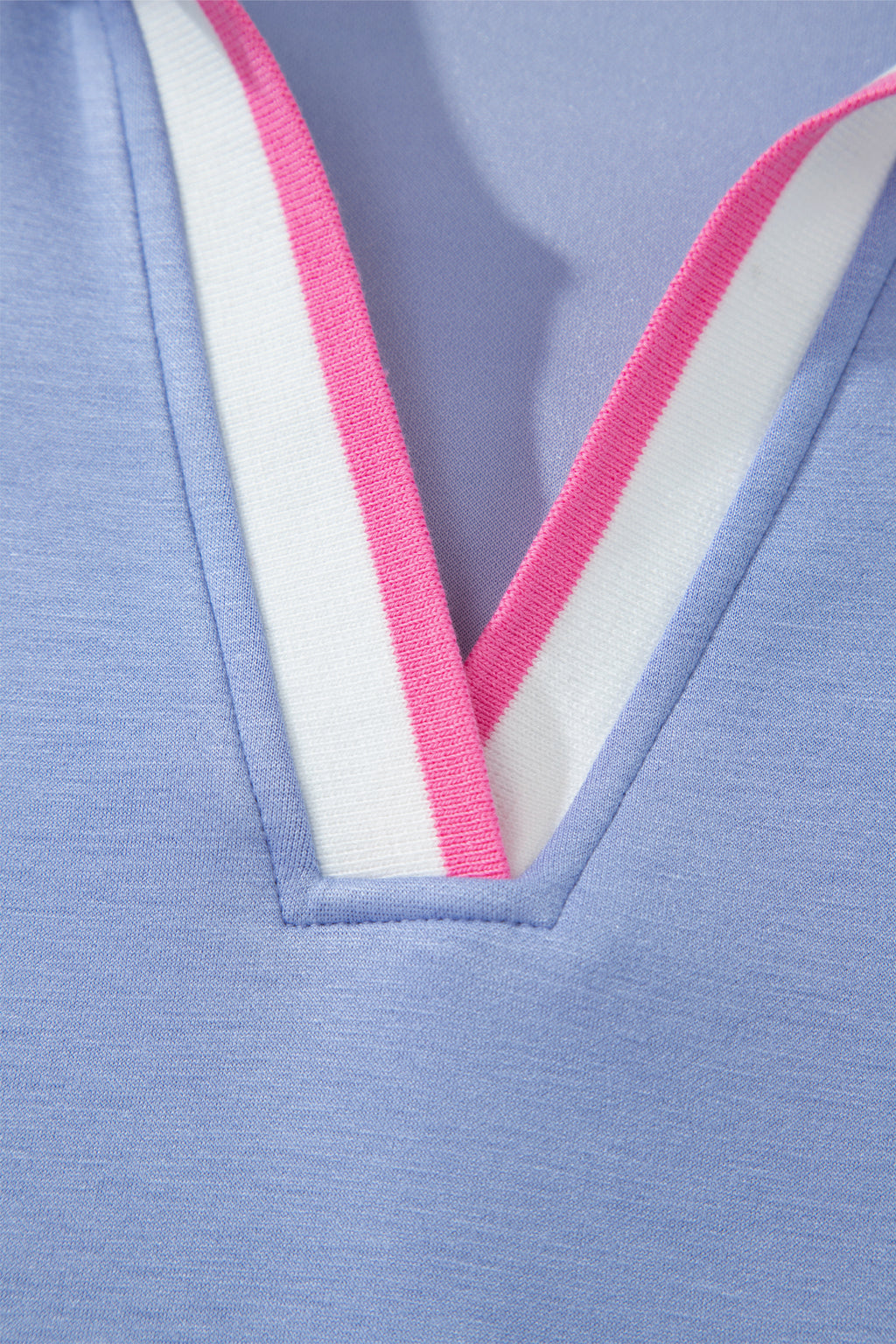 Sky Blue Preppy Striped Trim V Neck Polo Tee Drawstring Skirt Set