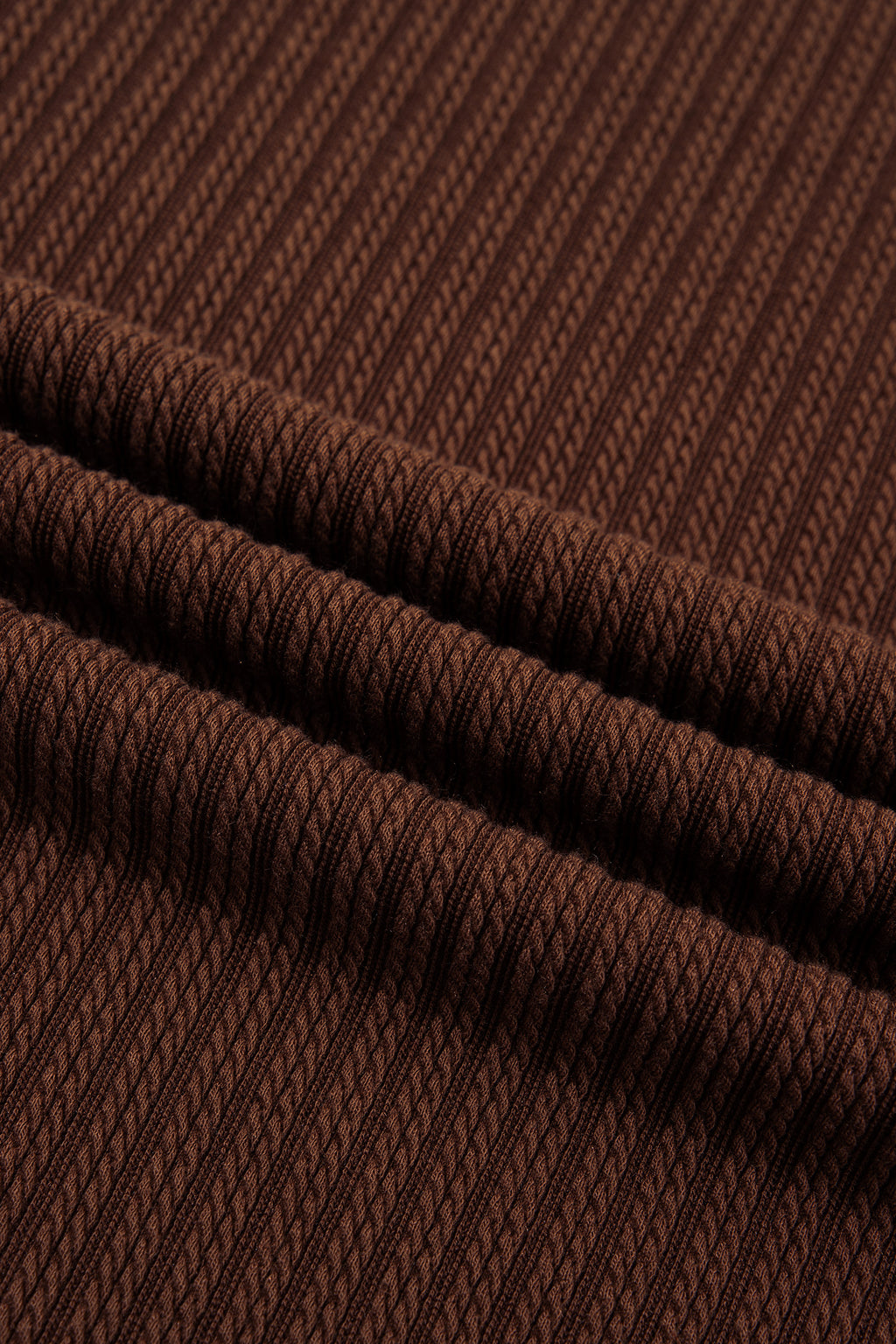 Dark Brown Textured Ribbed Knit Lettuce Trim 2pcs Lounge Set
