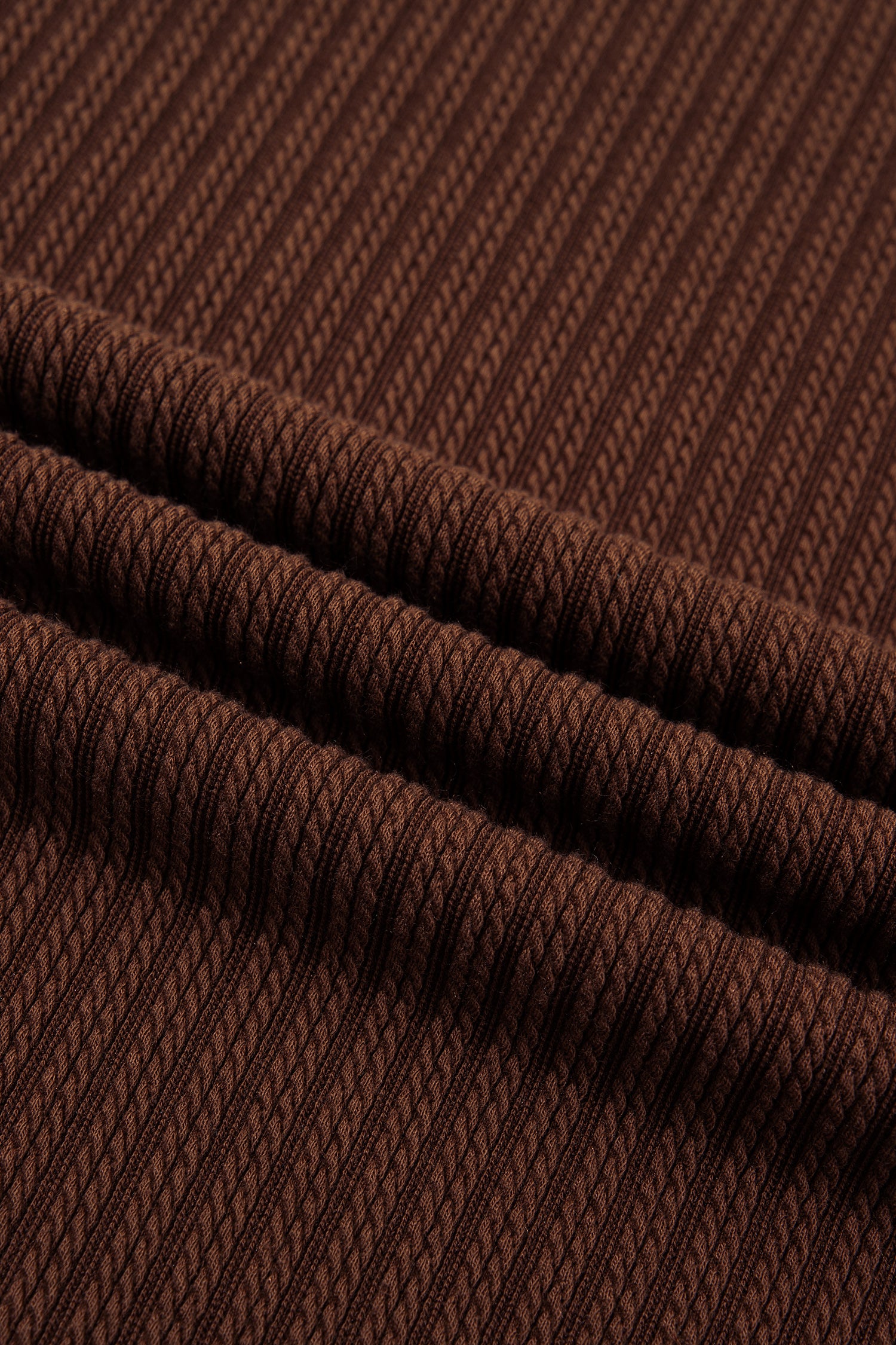 Dark Brown Textured Ribbed Knit Lettuce Trim 2pcs Lounge Set