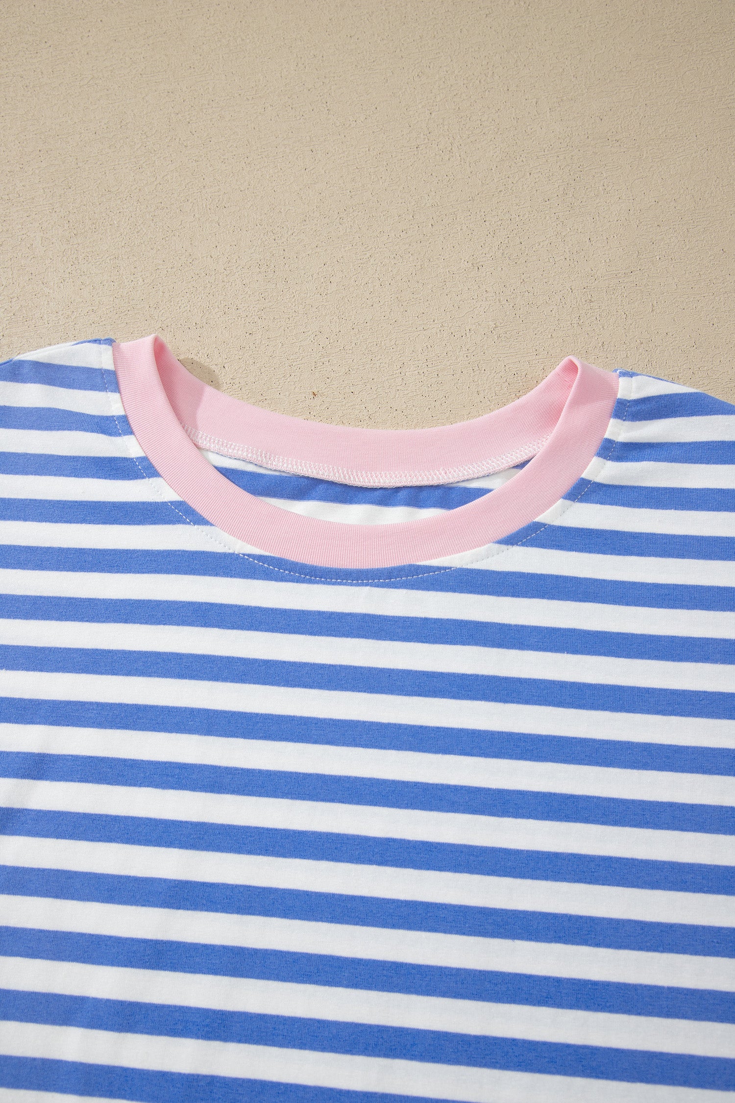 Sky Blue Stripe Contrast Trim Crew Neck Tee Knot Shorts 2pcs Set