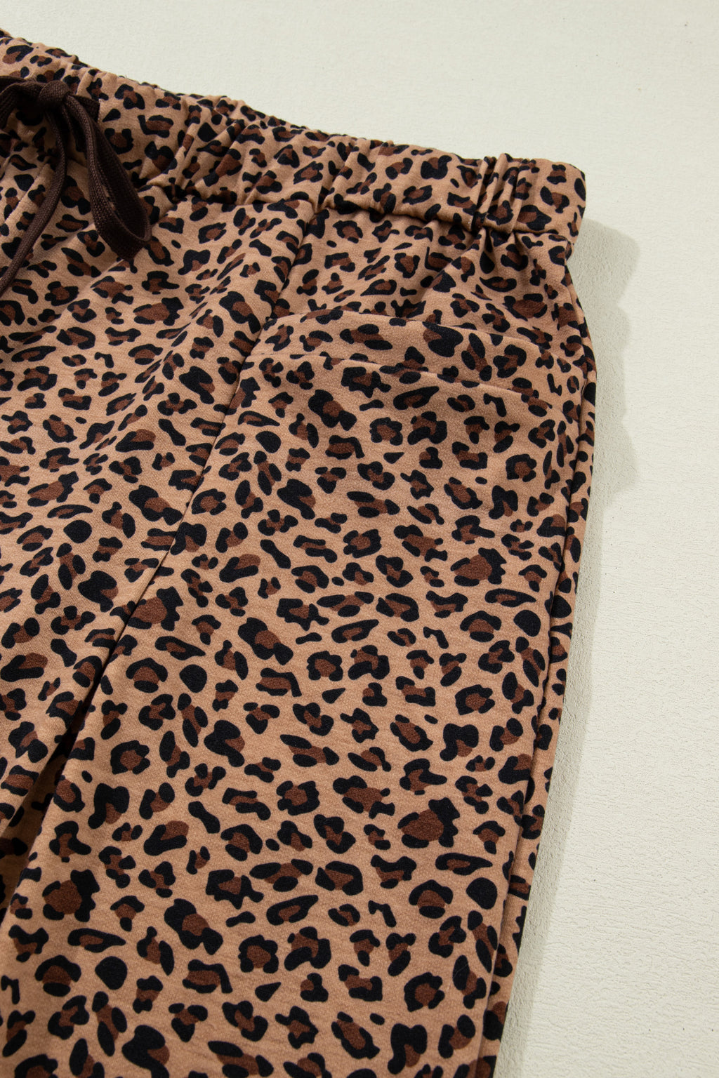 Brown Plus Size Leopard Loose Top Pleated Pants Set