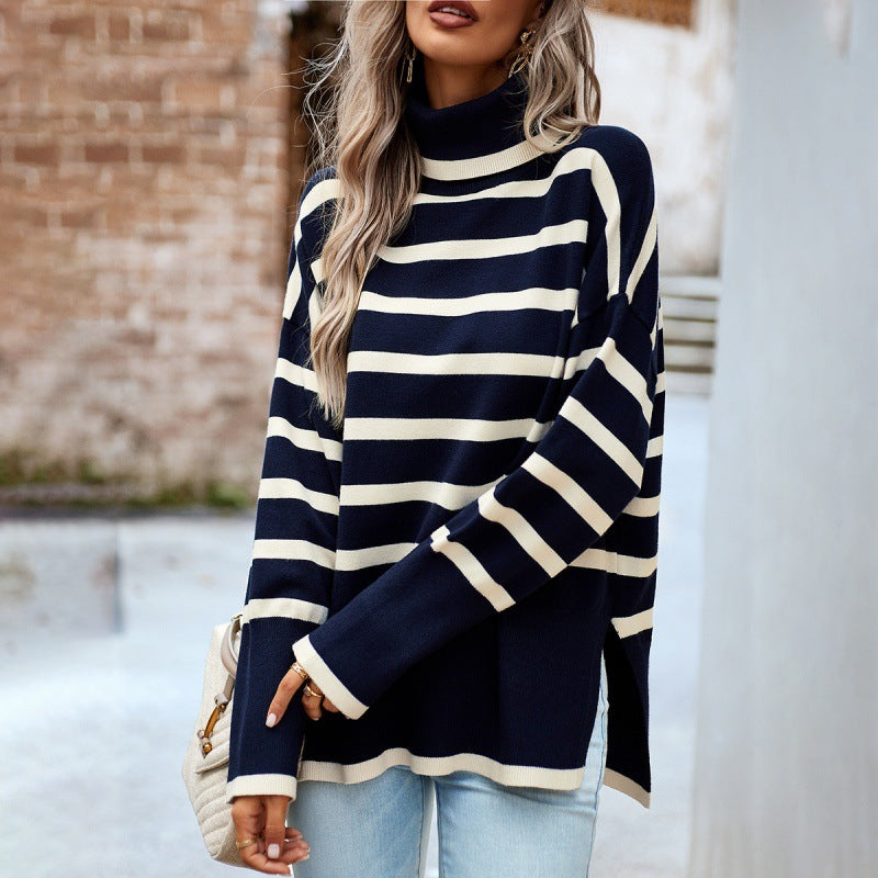 Striped Turtleneck Sweater For Women Autumn And Winter