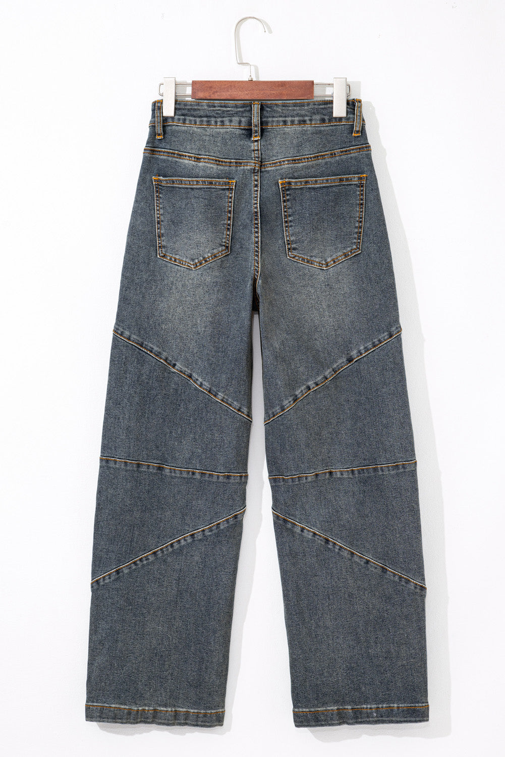 Sail Blue Exposed Stitching Loose Straight High Waist Barrel Jeans