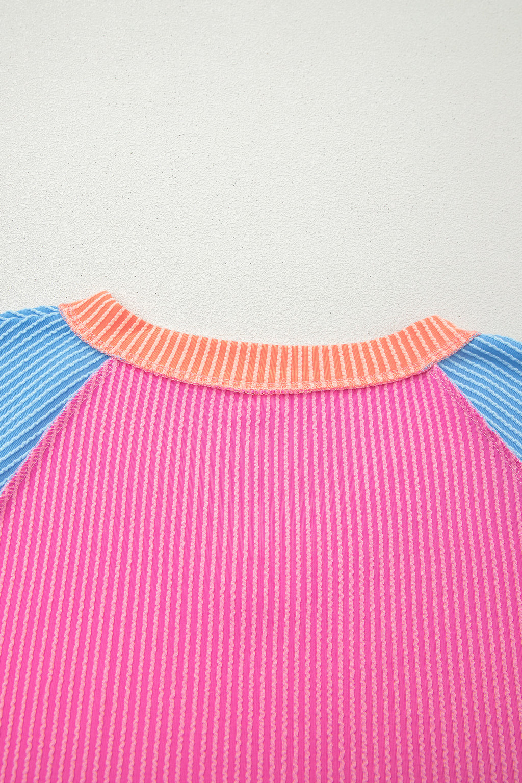 Rose Red Color Block Twisted Ribbed Tee