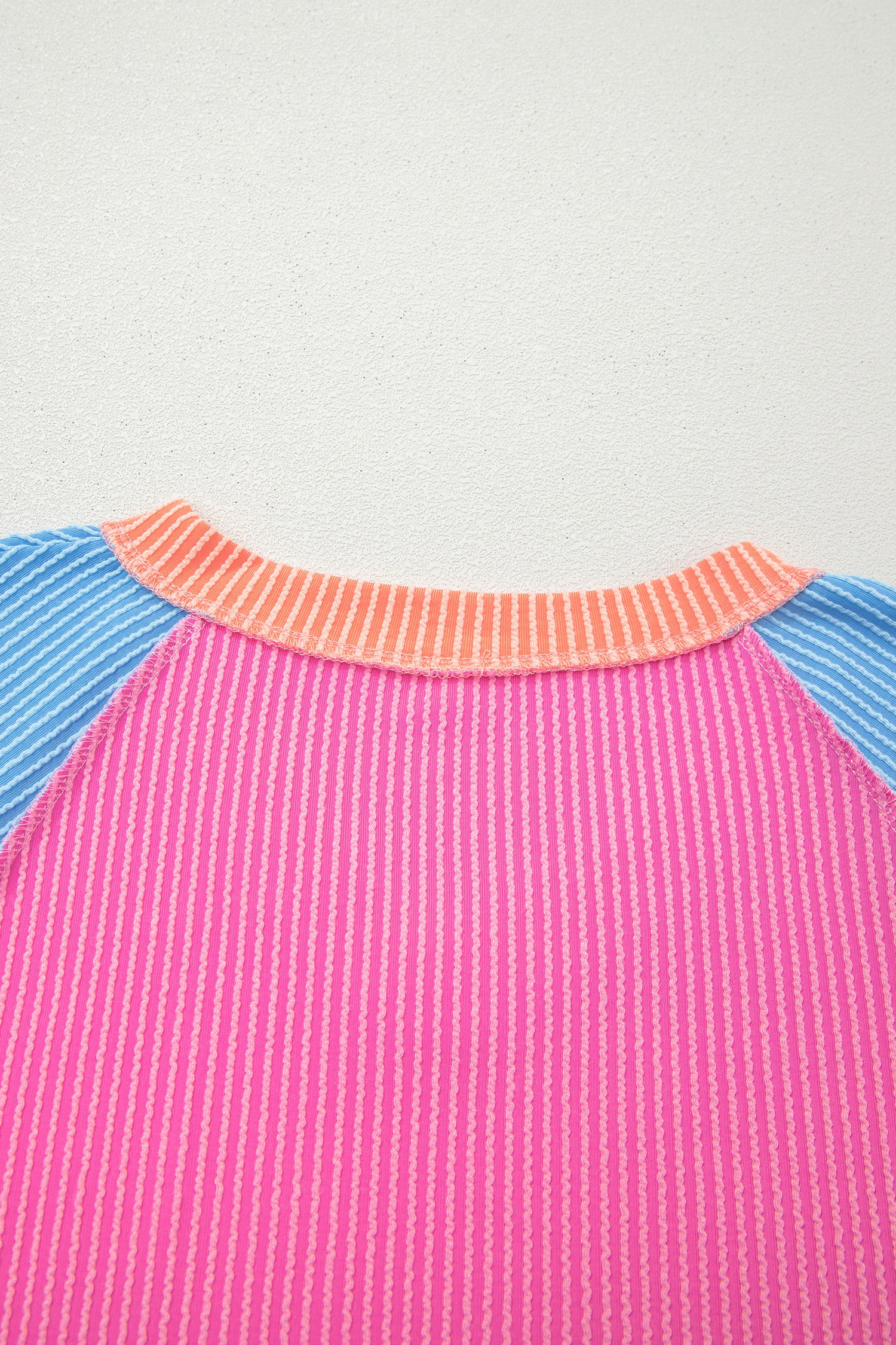 Rose Red Color Block Twisted Ribbed Tee