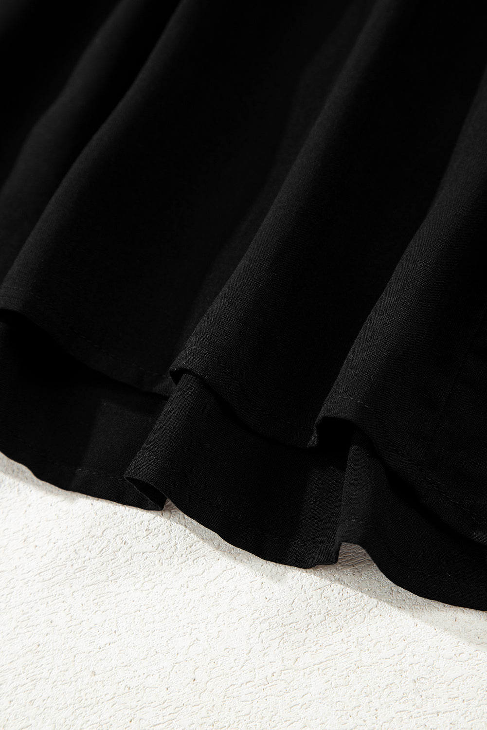 Black Hidden Buttons Short Sleeve Ruffle Tiered Long Flared Dress