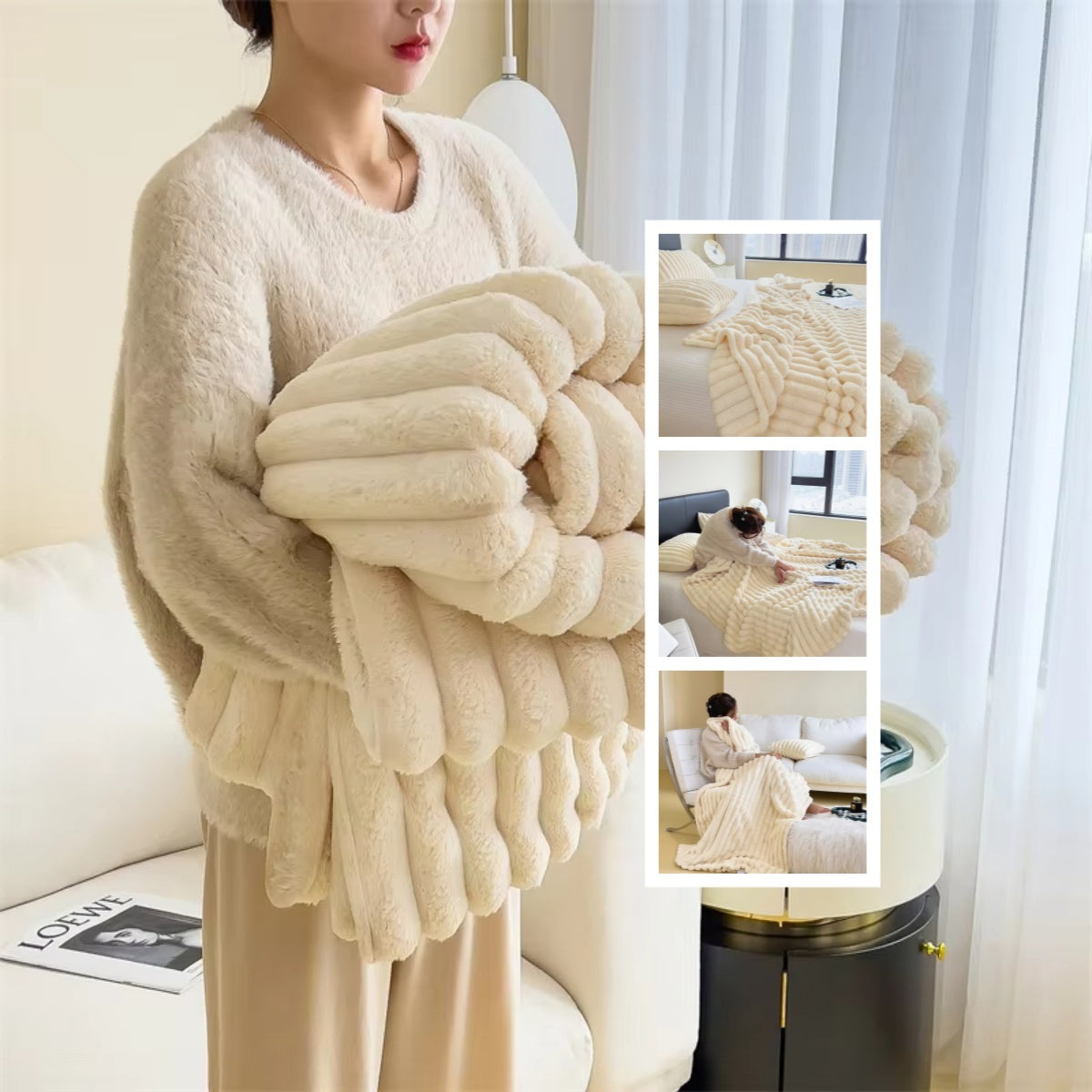 Soft Warm Bubble Velvet, Solid Rabbit Fur Double-Sided, Thickening Cover Throw Blanket