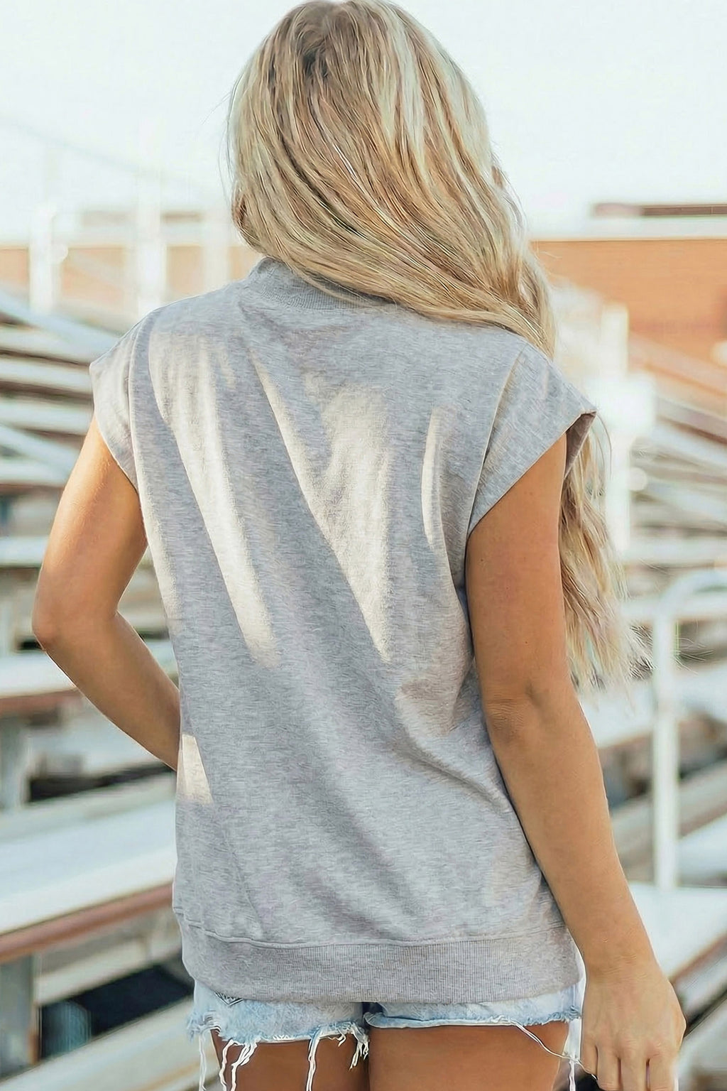 Light Grey PICKLEBALL Lettering Mock Neck Short Sleeve Top