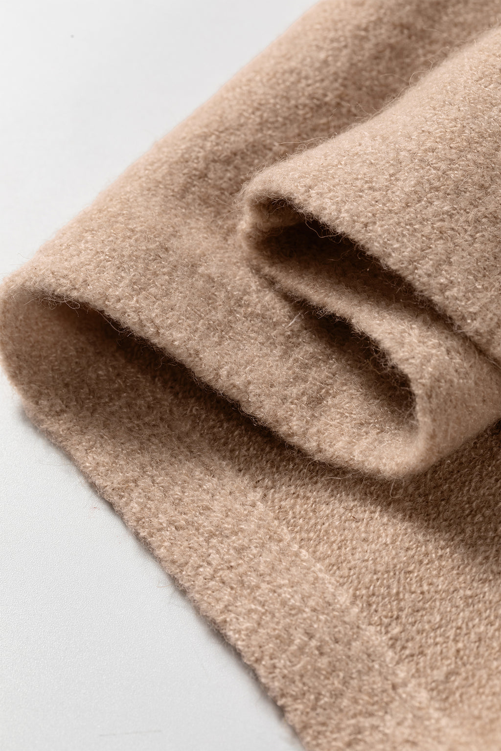 Beige Ribbed Trim High Neck Short Sleeve Casual Sweater