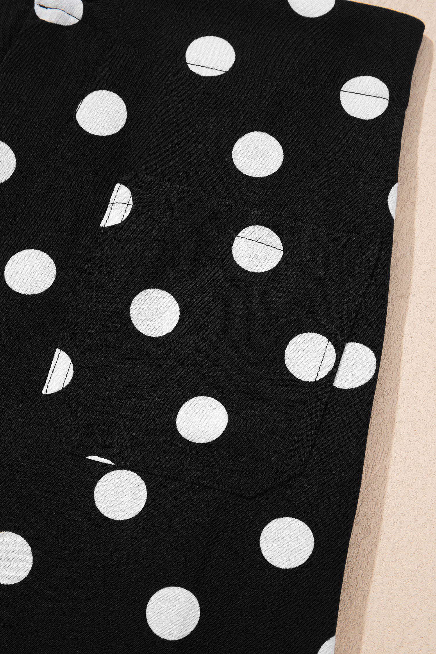 Black Polka Dot Print Patched Pocket Mid-rise Straight Leg Pants