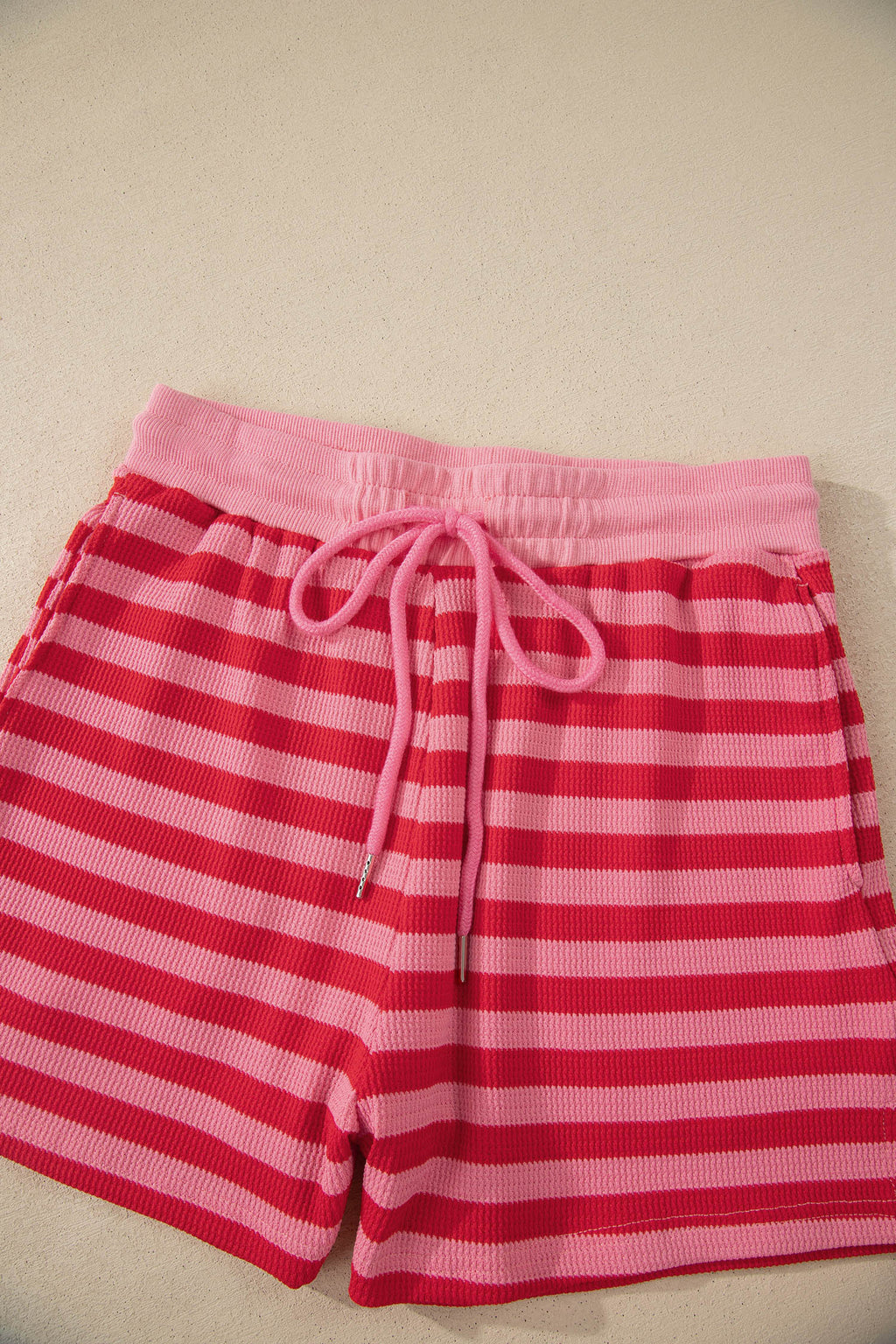 Red Stripe Puff Short Sleeve T Shirt Matching Shorts Set