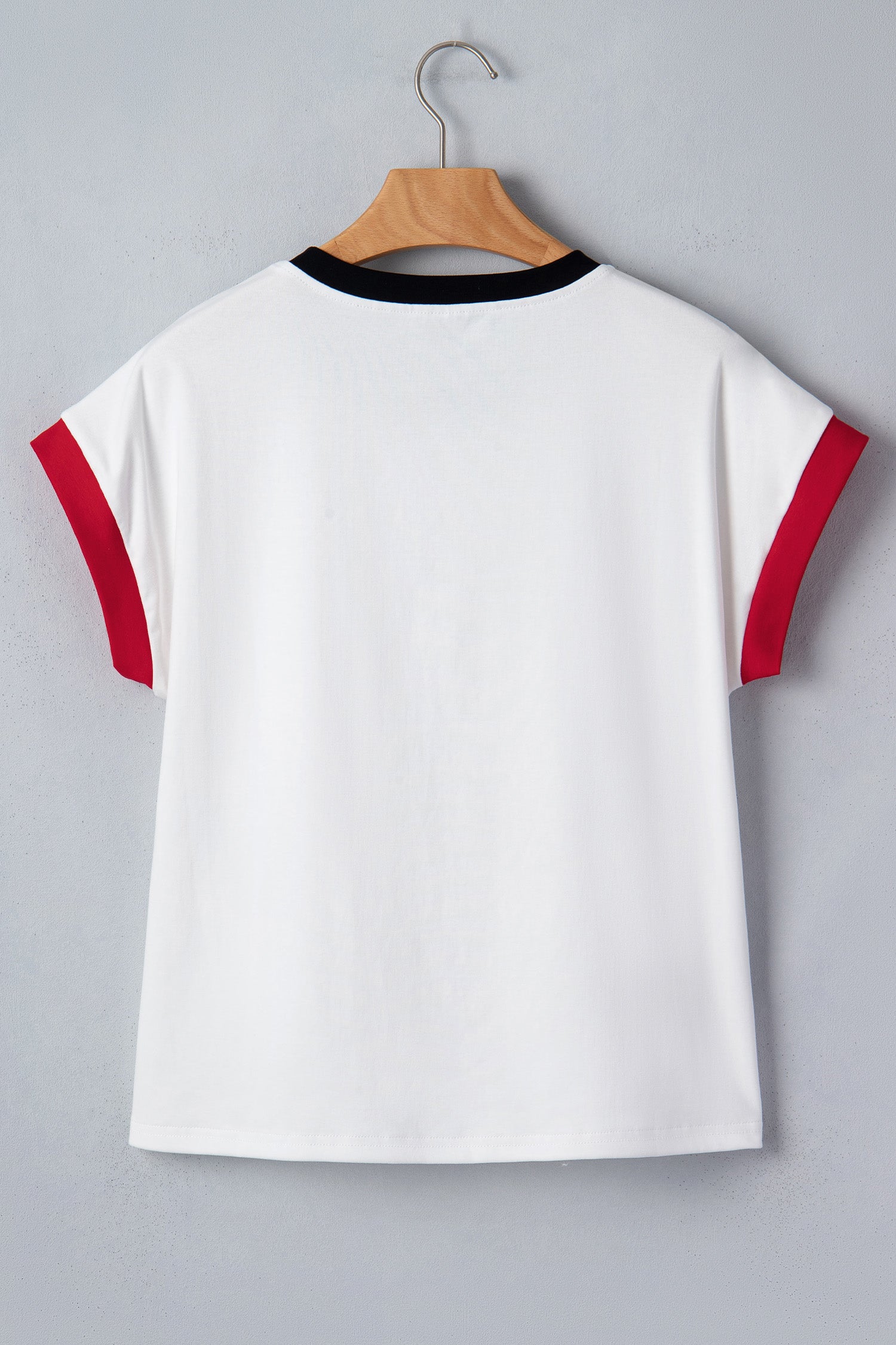 White USA Sequin Color Block Trim Loose T Shirt