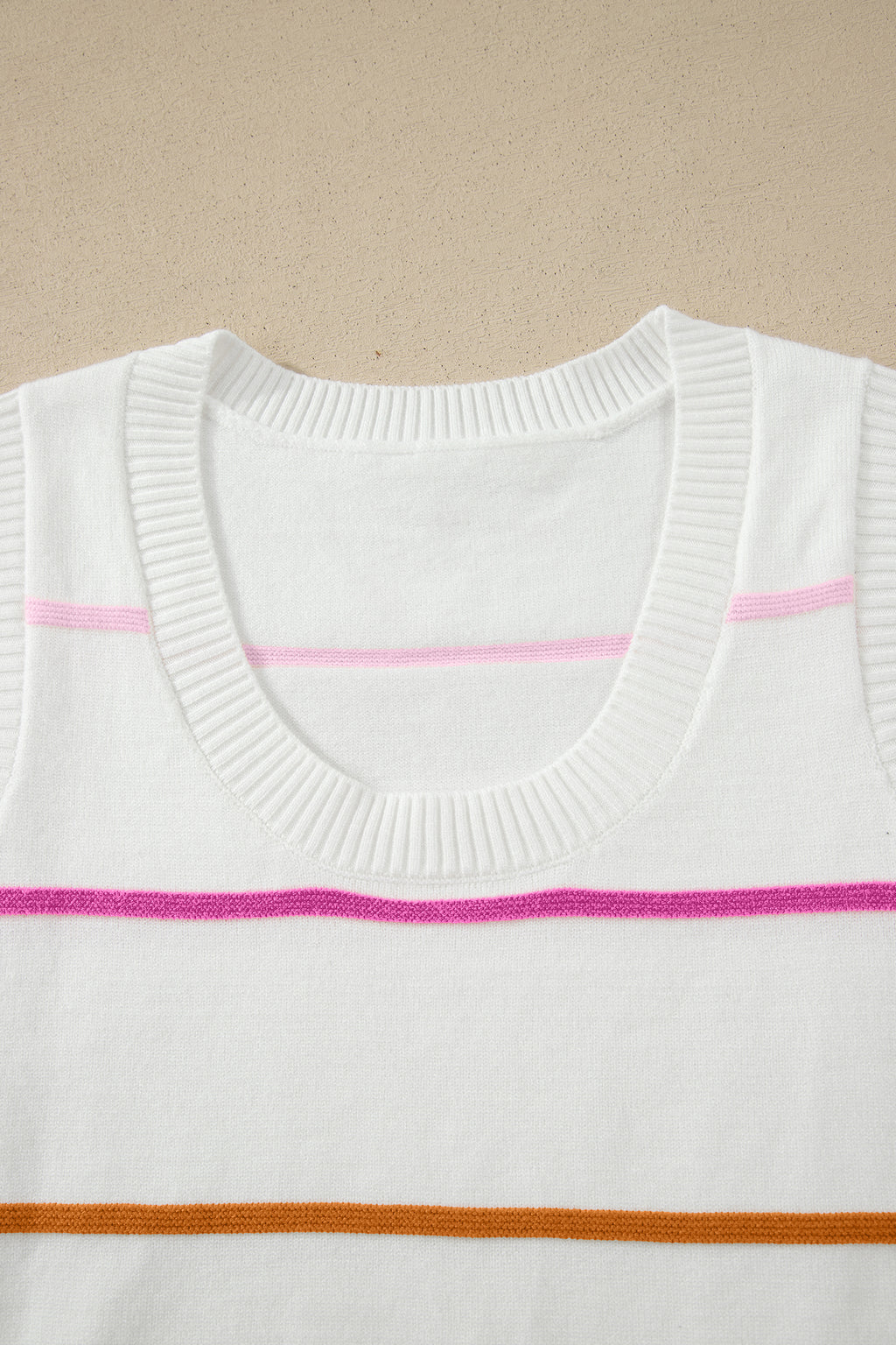 White Stripe Round Neck Knitted Sweater Tank