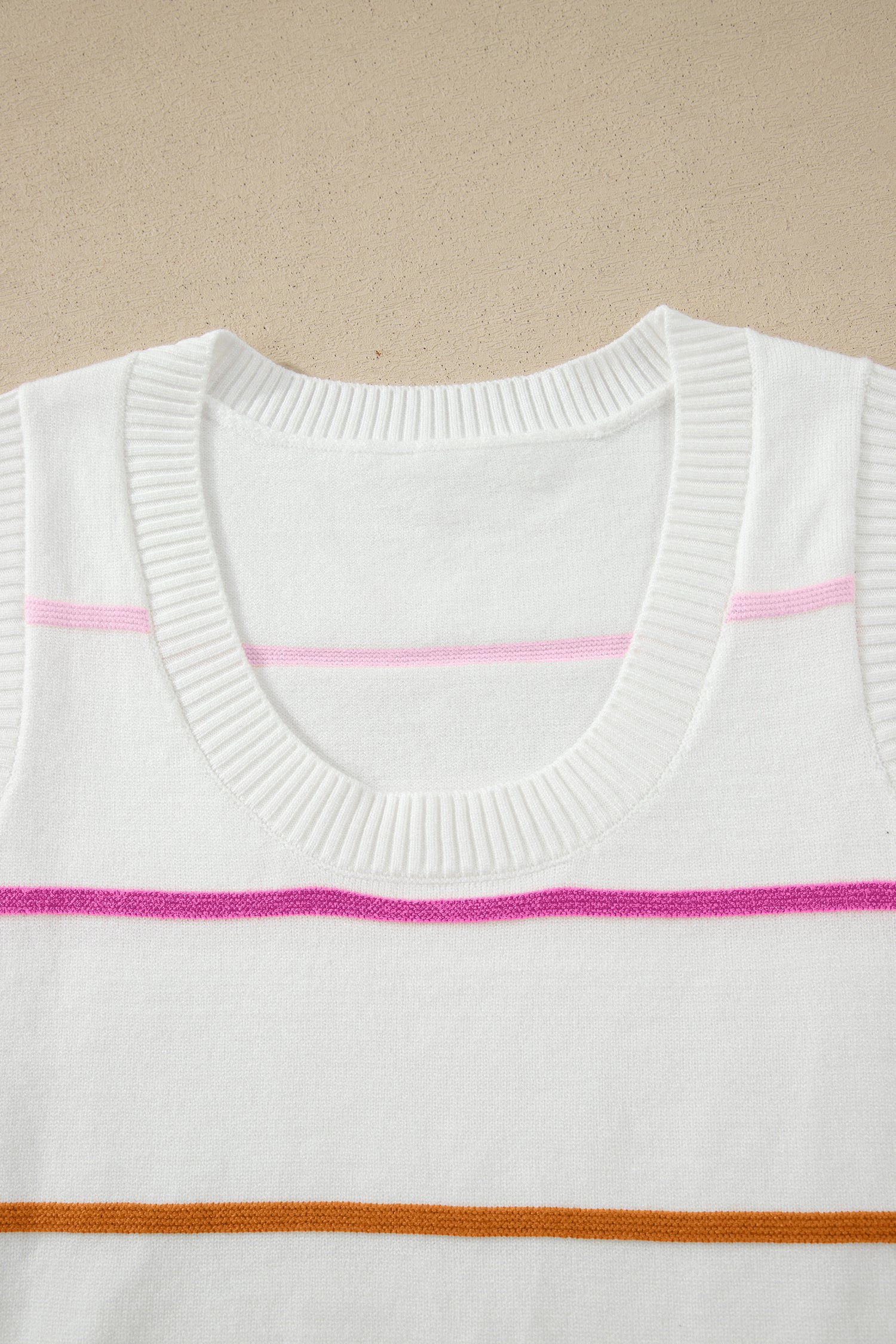 White Stripe Round Neck Knitted Sweater Tank
