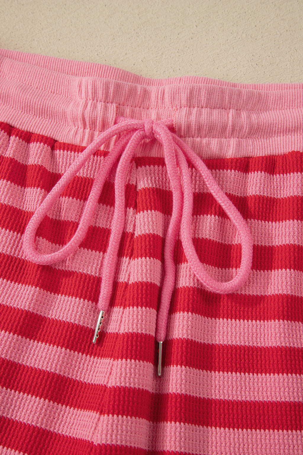 Red Stripe Puff Short Sleeve T Shirt Matching Shorts Set