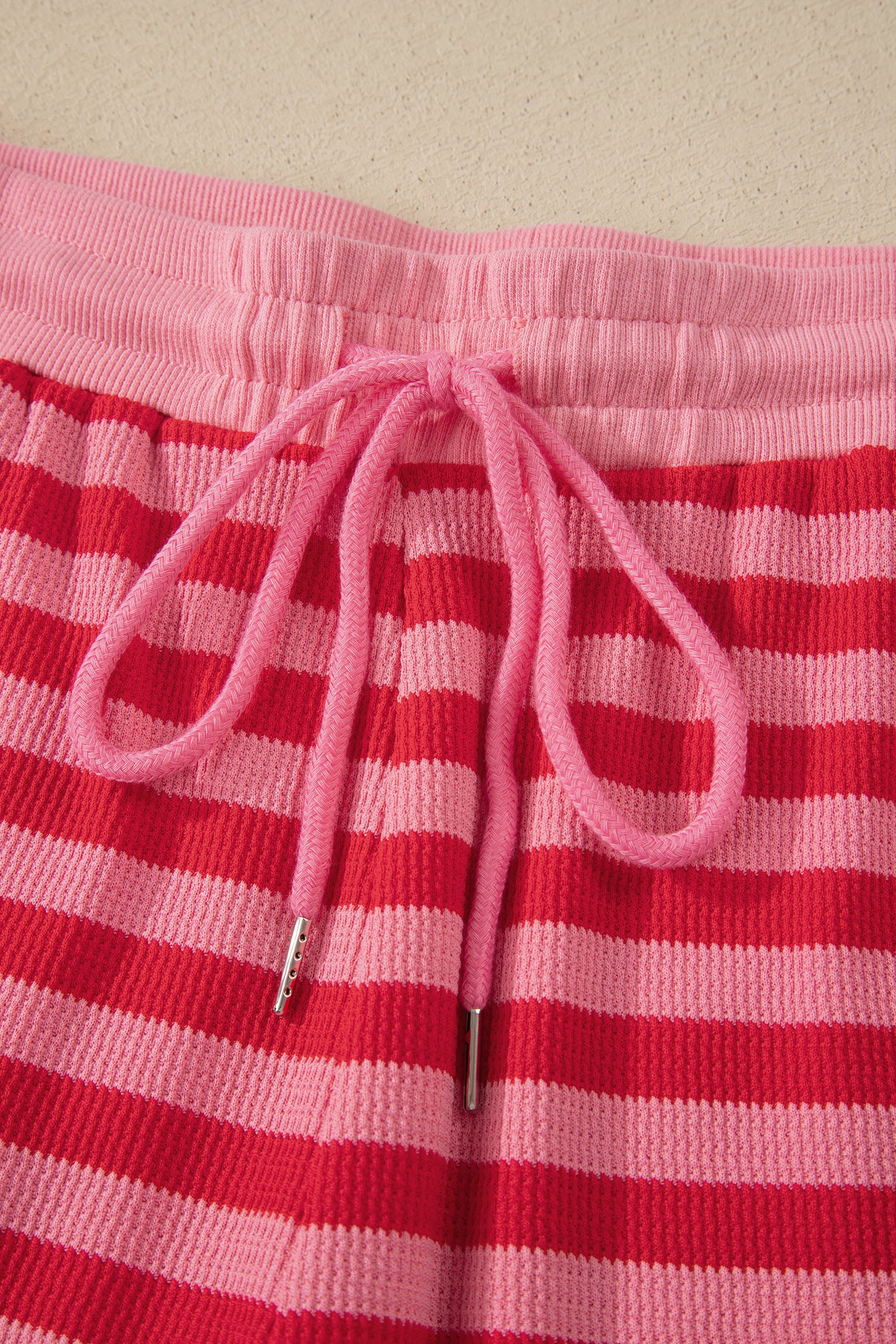 Red Stripe Puff Short Sleeve T Shirt Matching Shorts Set