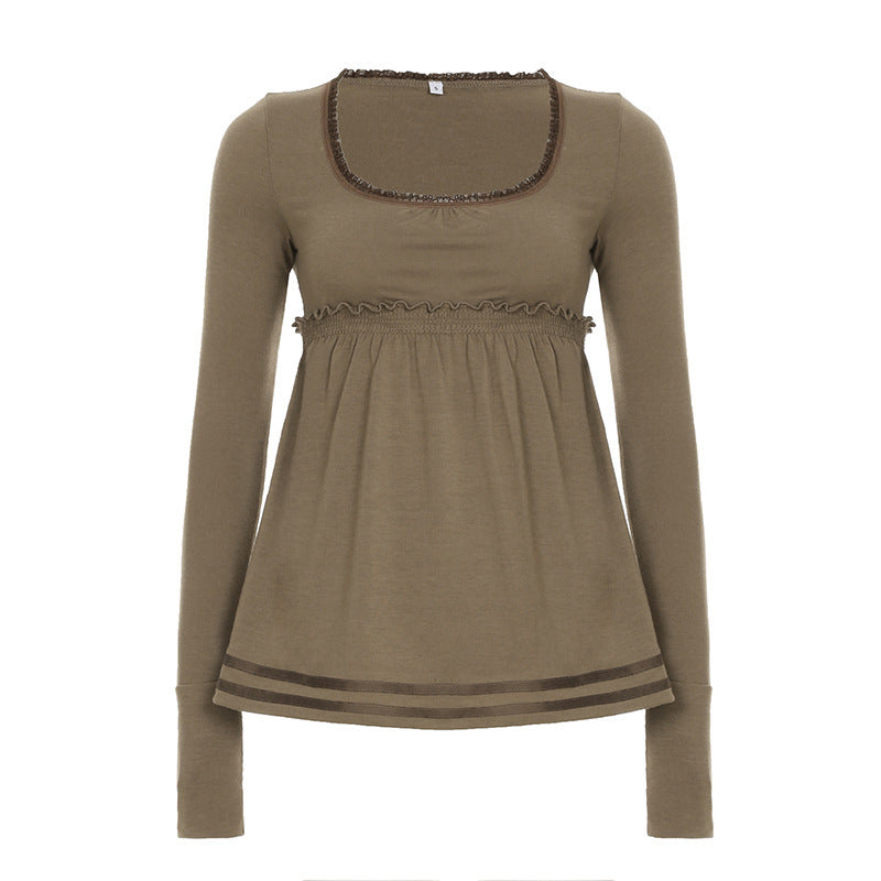 Swing Collar Backless Slim Fit Long-sleeved T-shirt Women