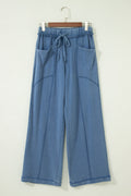 Ashleigh Blue Mineral Wash Drawstring Retro High Waist Wide Leg Western Pants