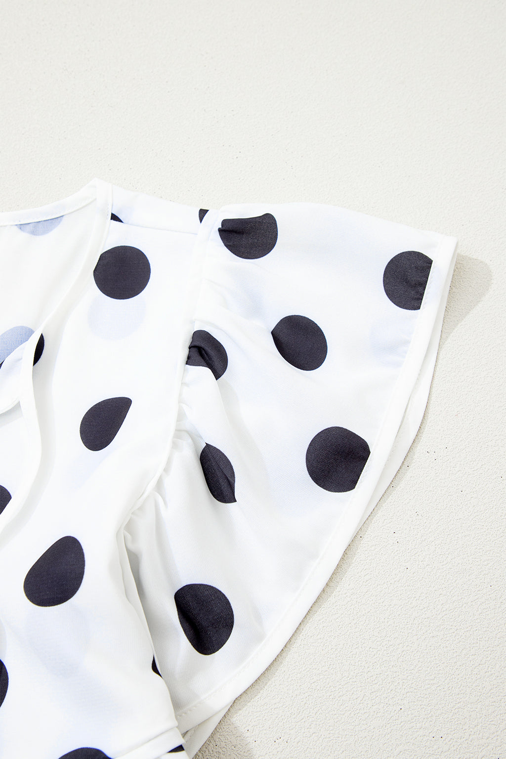 White Polka Dot Print Flutter Sleeve Striped Patchwork Babydoll Blouse